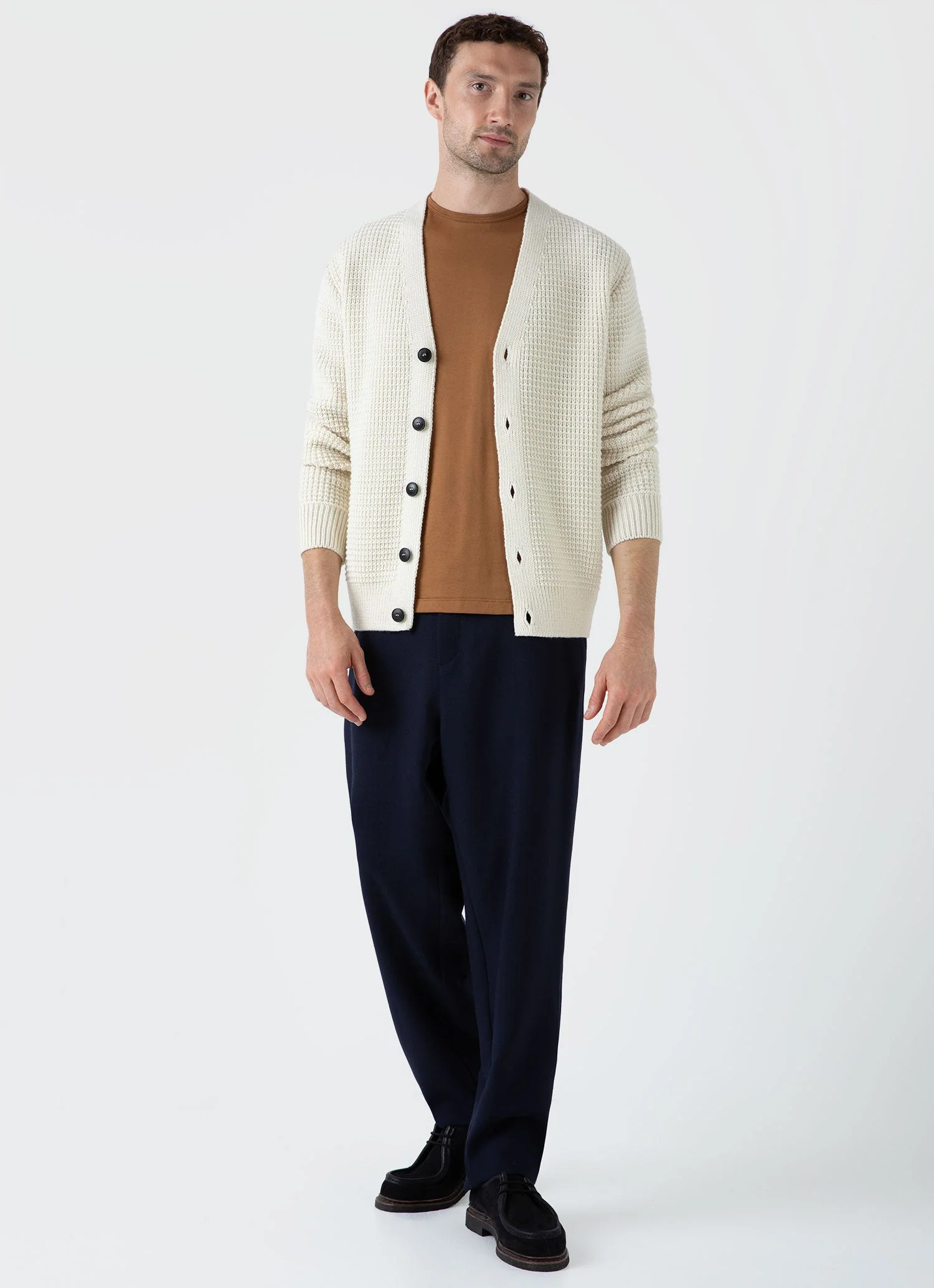Men's Fisherman Cardigan in Ecru - Image 3