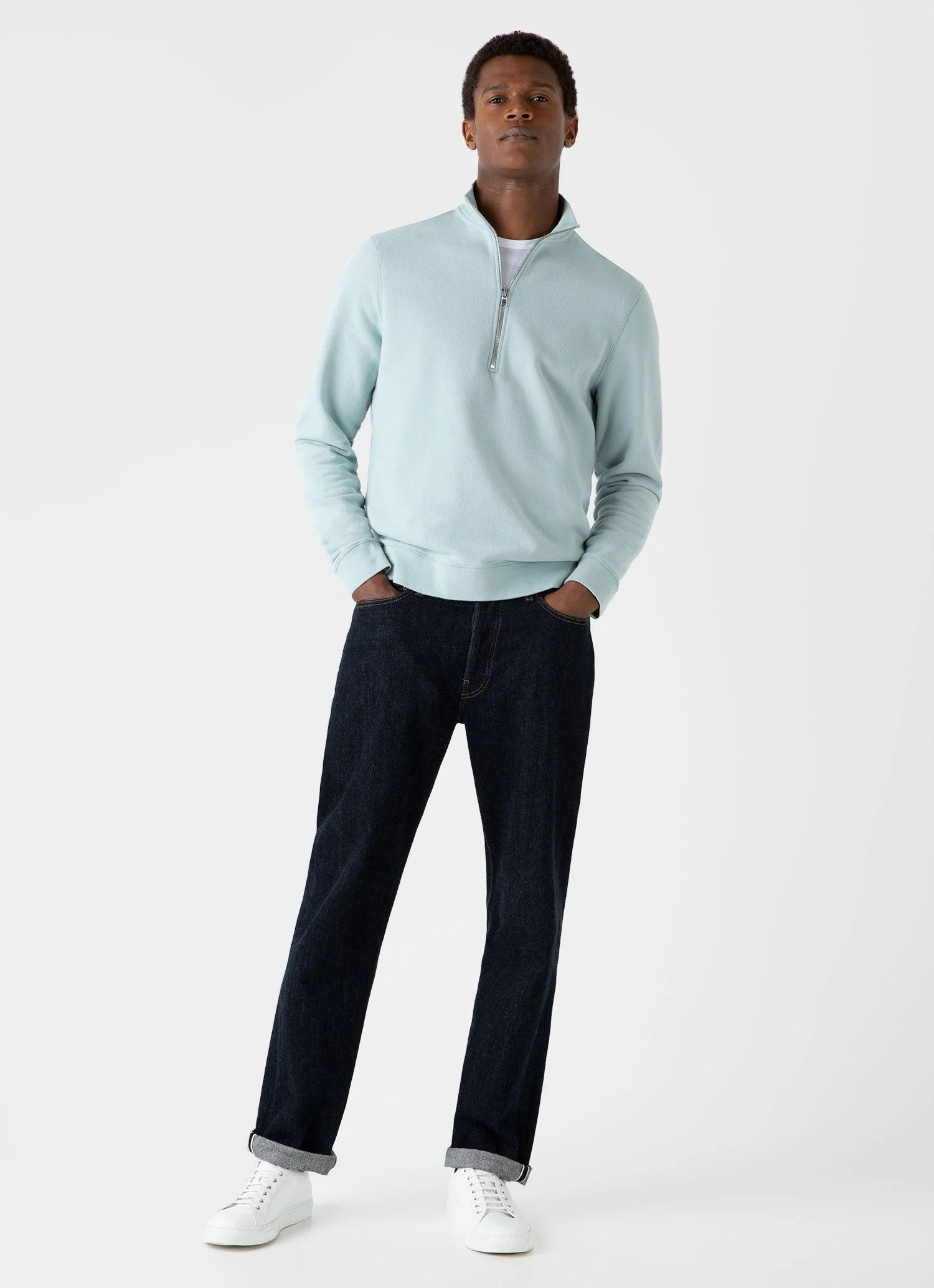 Men's Half Zip Loopback Sweatshirt in Blue Sage - Image 3