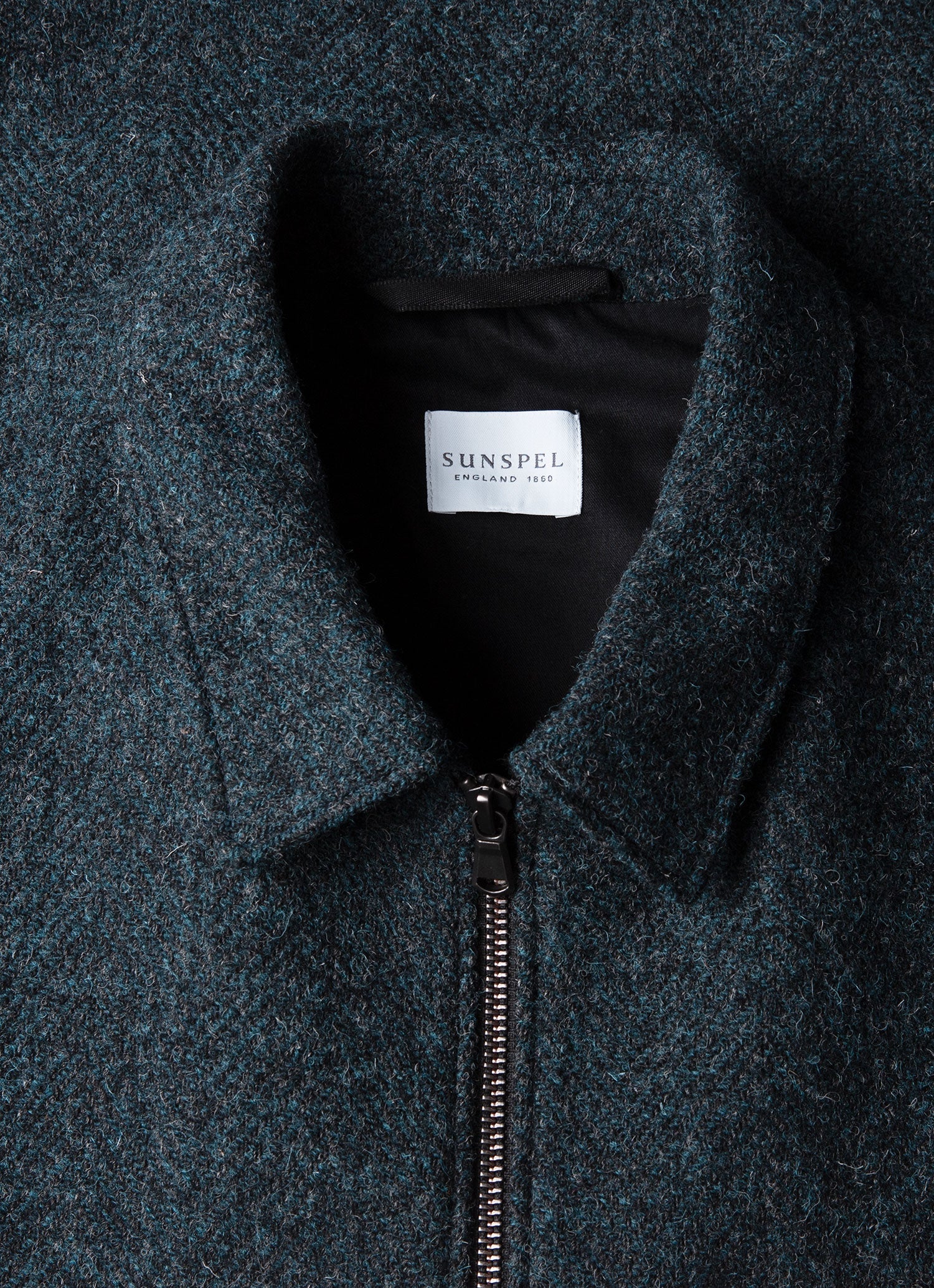 Men's Harris Tweed Harrington Jacket in Blue Herringbone - Image 4