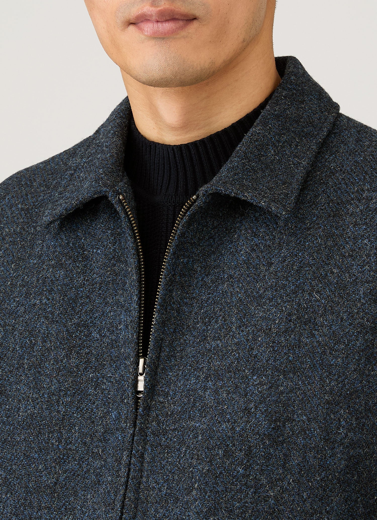 Men's Harris Tweed Harrington Jacket in Blue Herringbone - Image 6