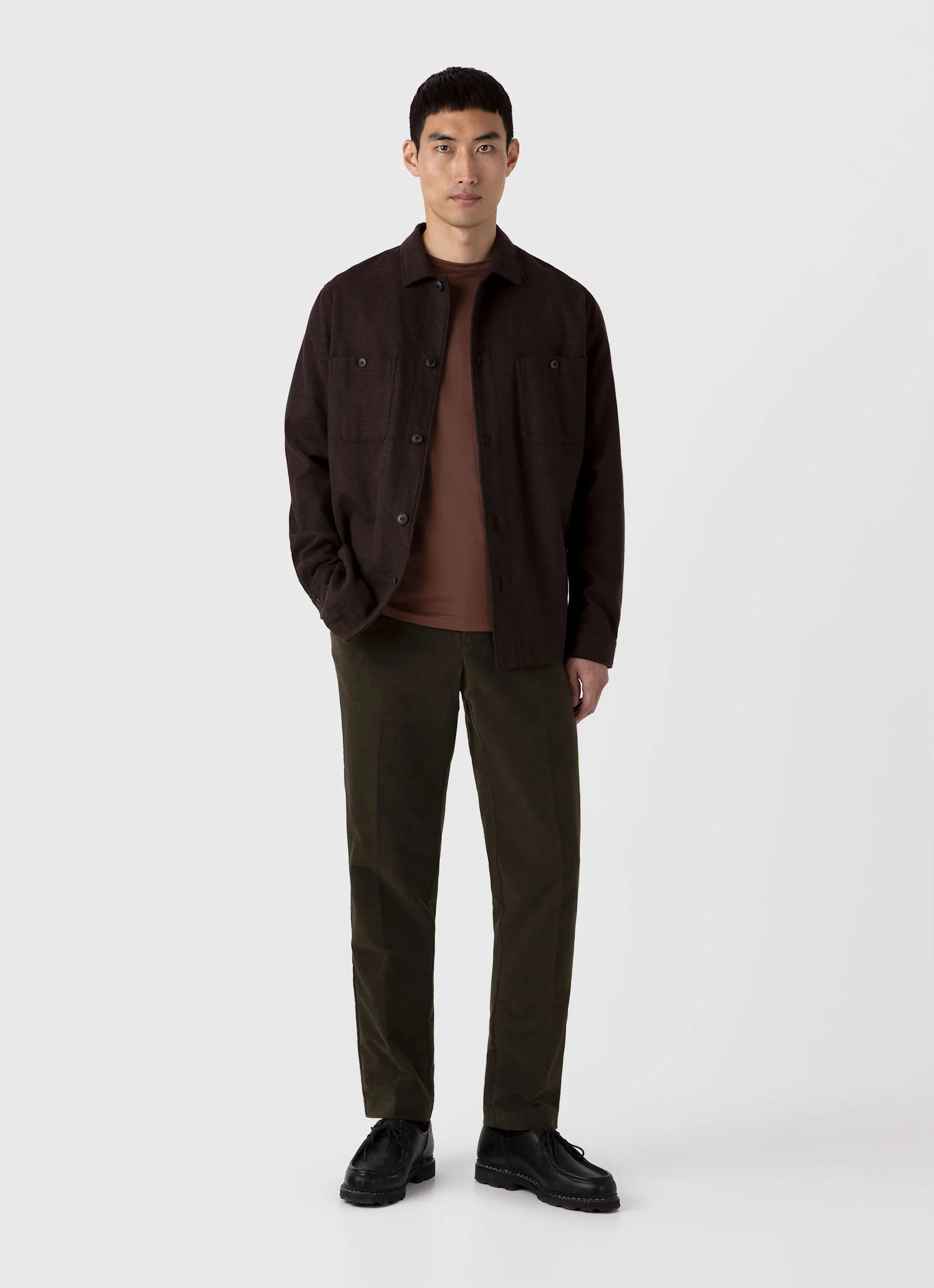 Men's Herringbone Overshirt in Cocoa Brown - Image 3