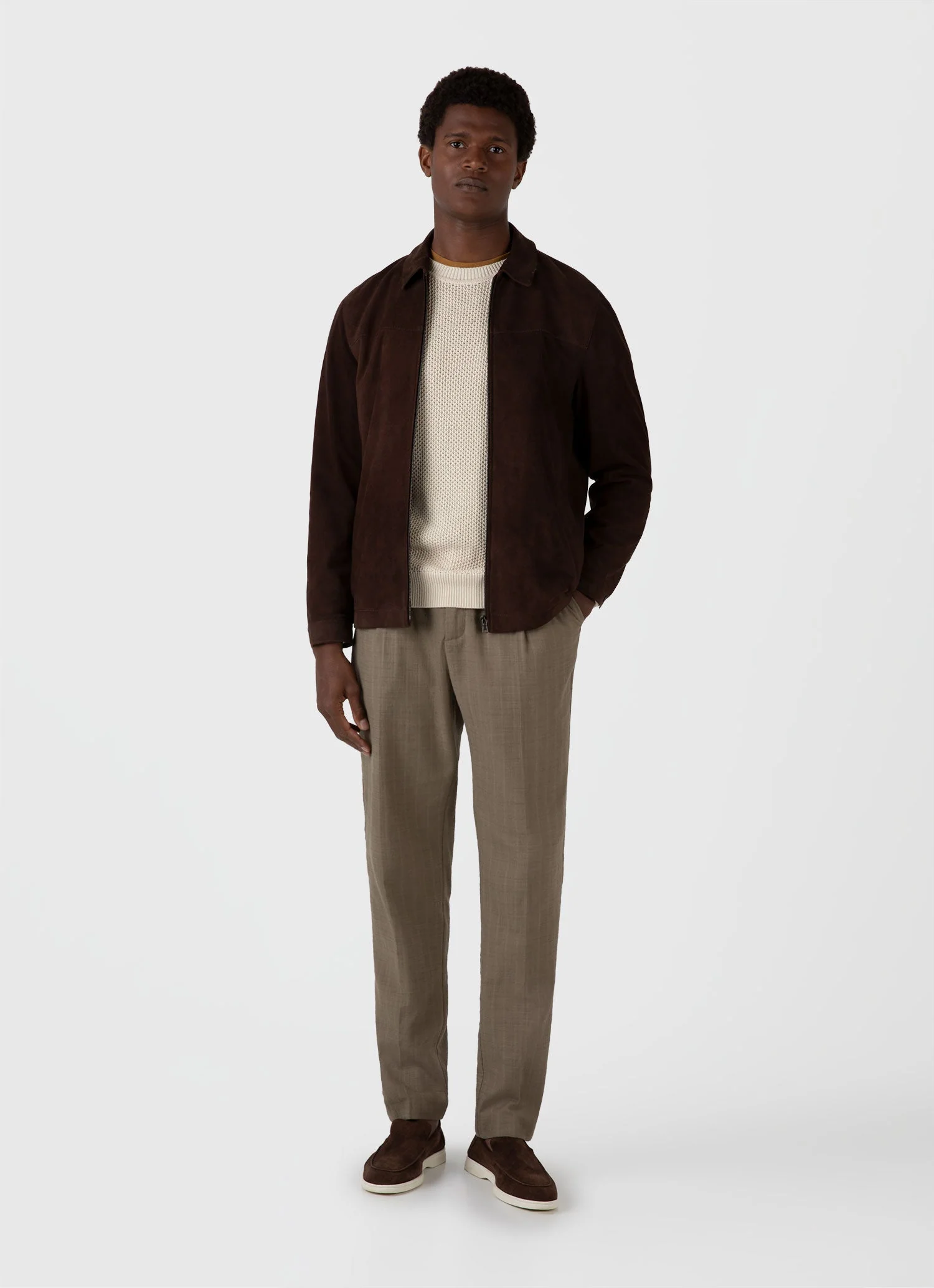 Men's Honeycomb Cotton Crew Neck Jumper in Ecru - Image 3
