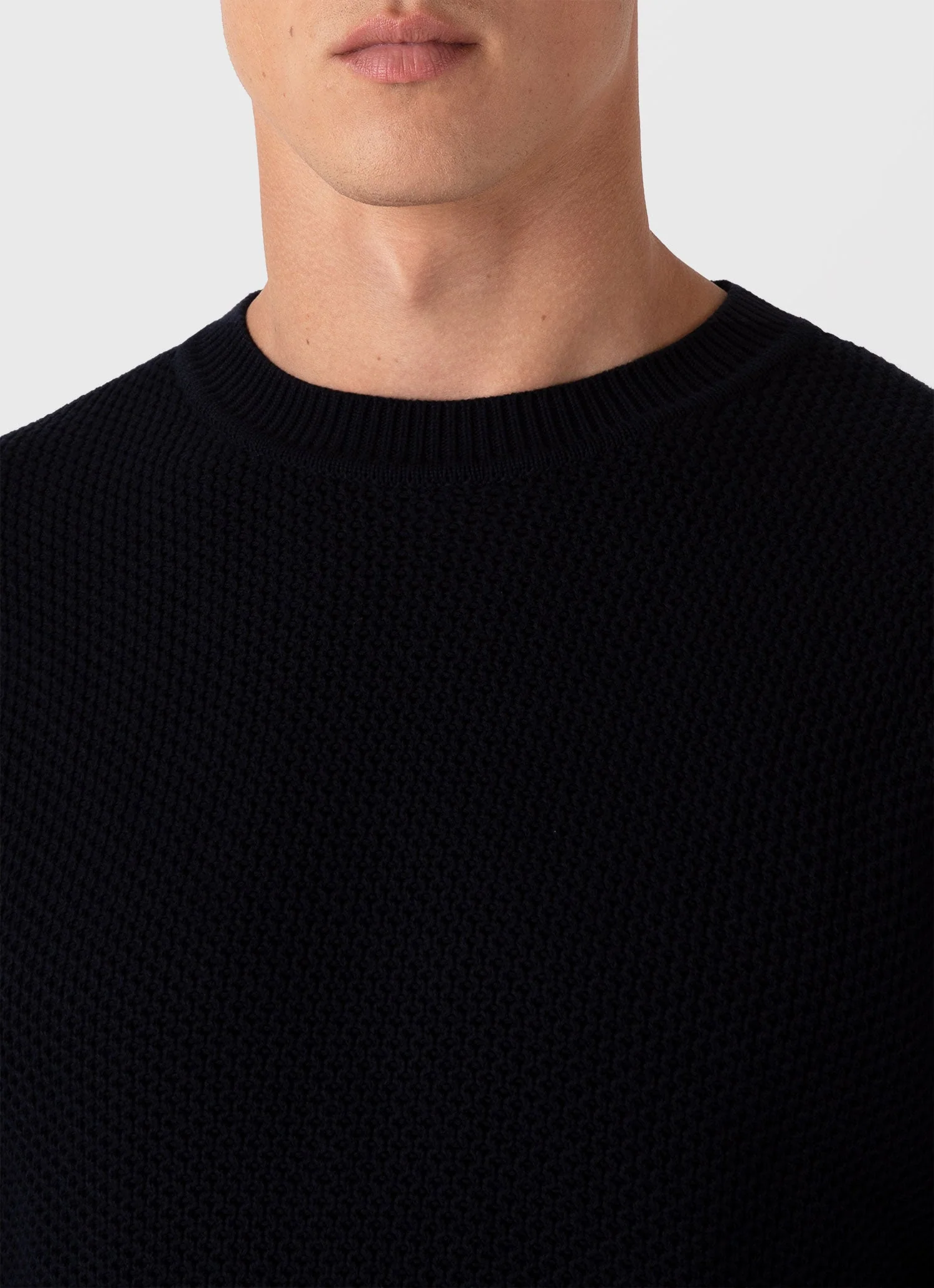 Men's Honeycomb Cotton Crew Neck Jumper in Navy - Image 6