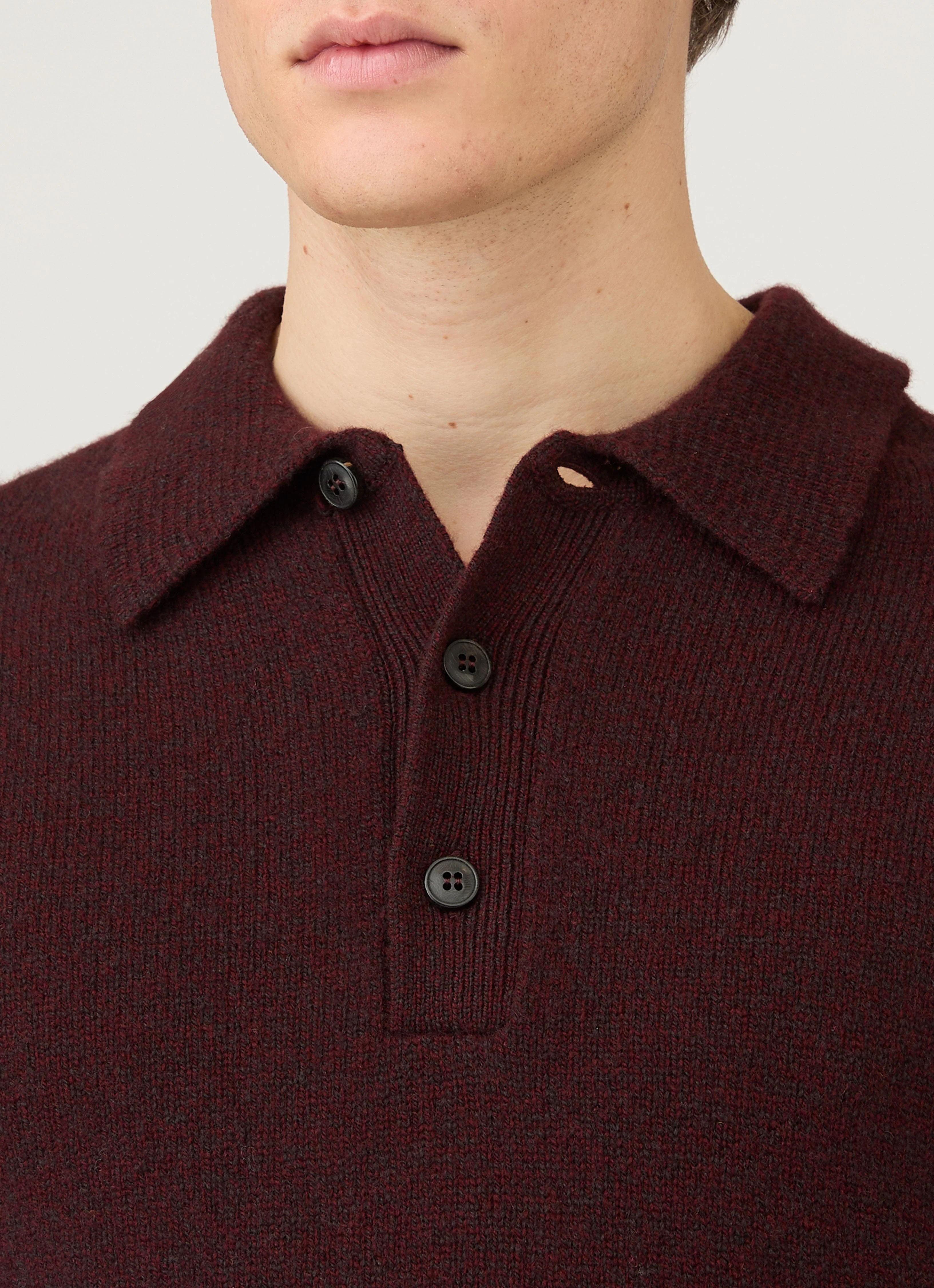 Men's Lambswool Knitted Polo Shirt in Bakelite Twist - Image 6