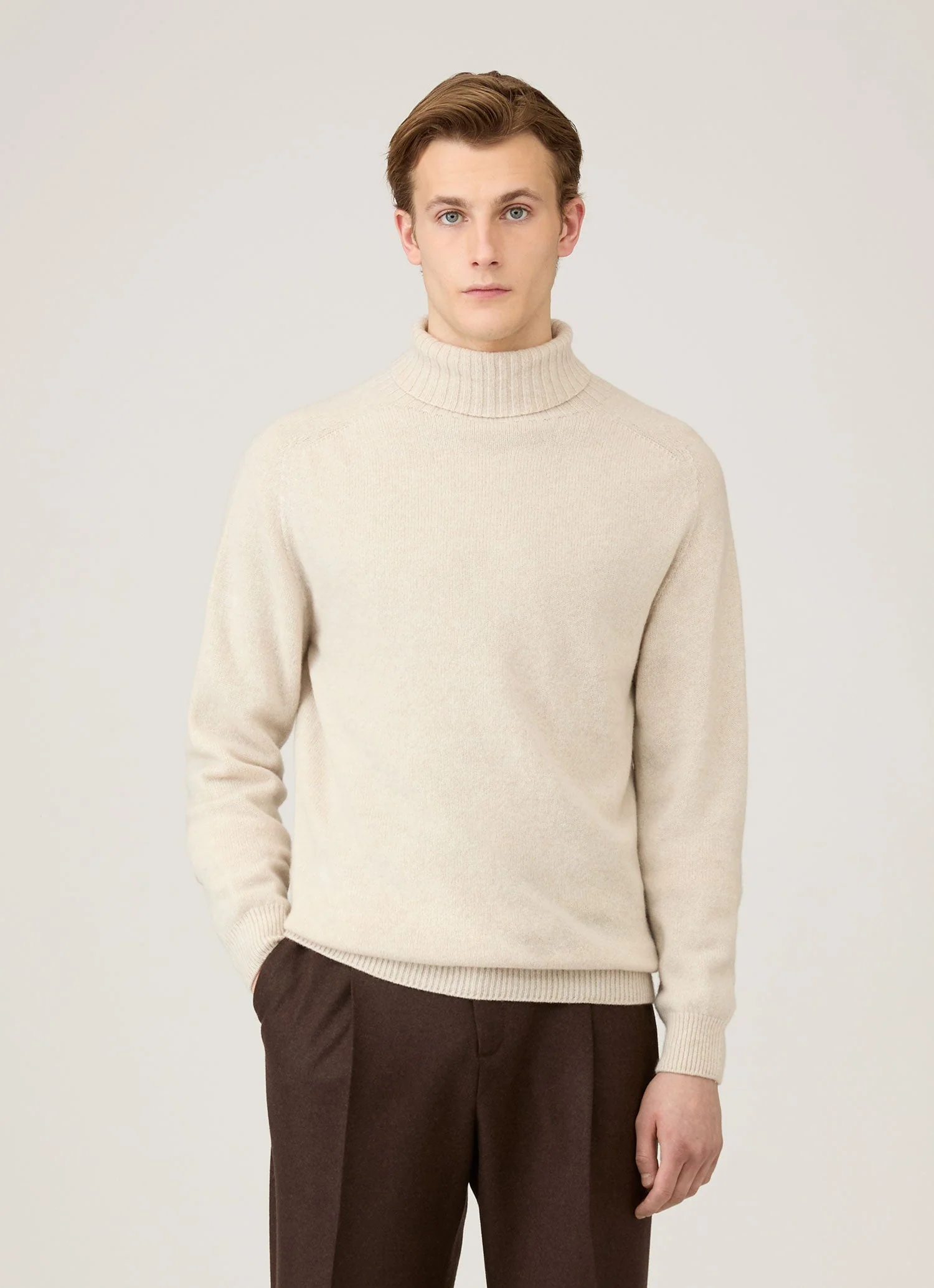 Men's Lambswool Roll Neck in Oatmeal Melange - Image 2