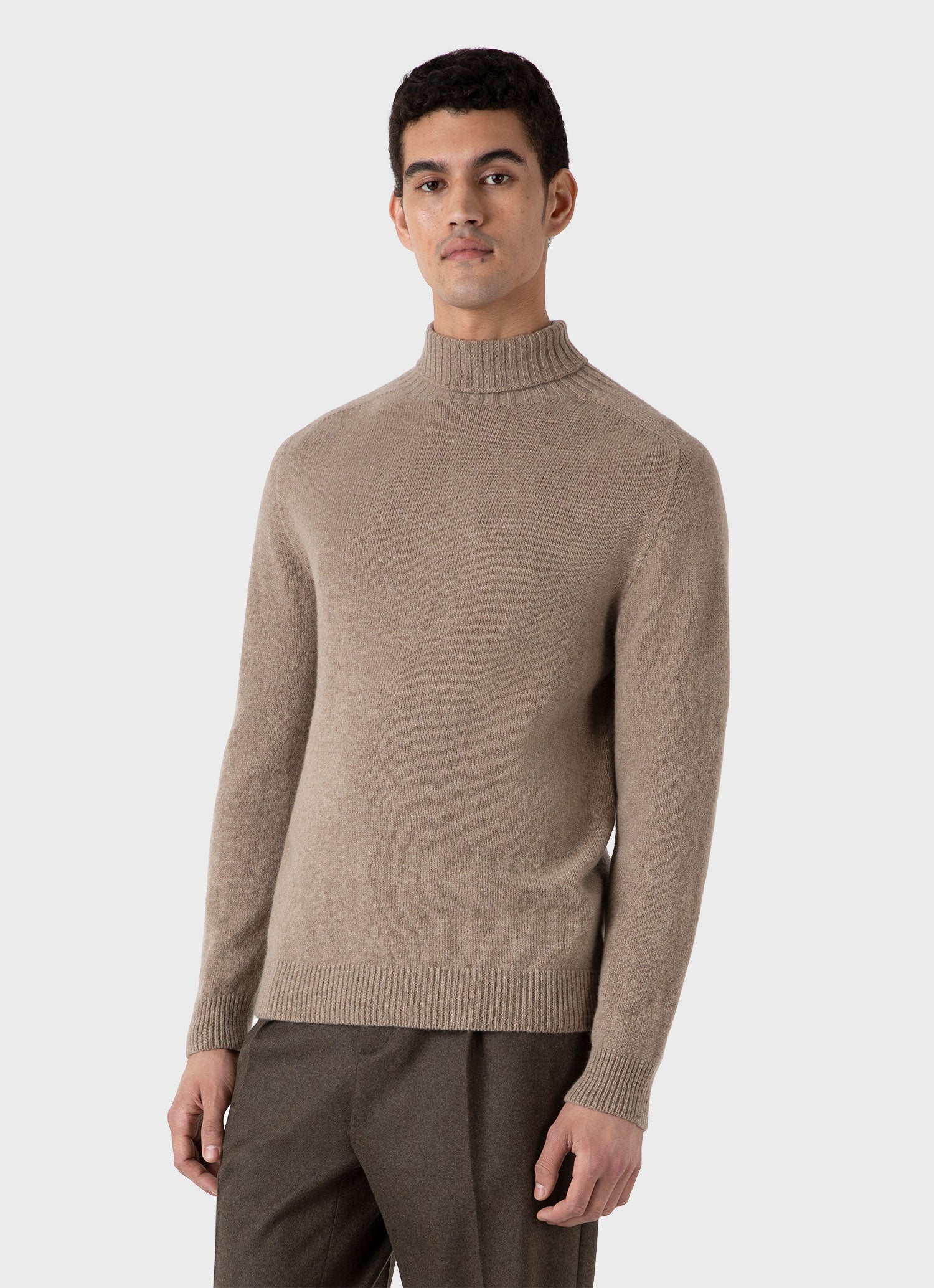 Men's Lambswool Roll Neck in Sandstone - Image 2