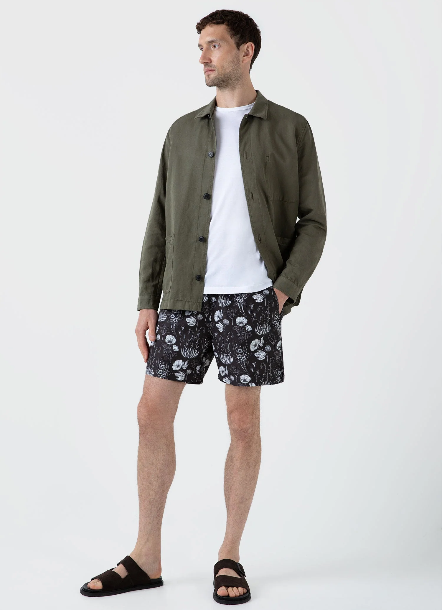 Men's Leaf Print Swim Short in Black - Image 2
