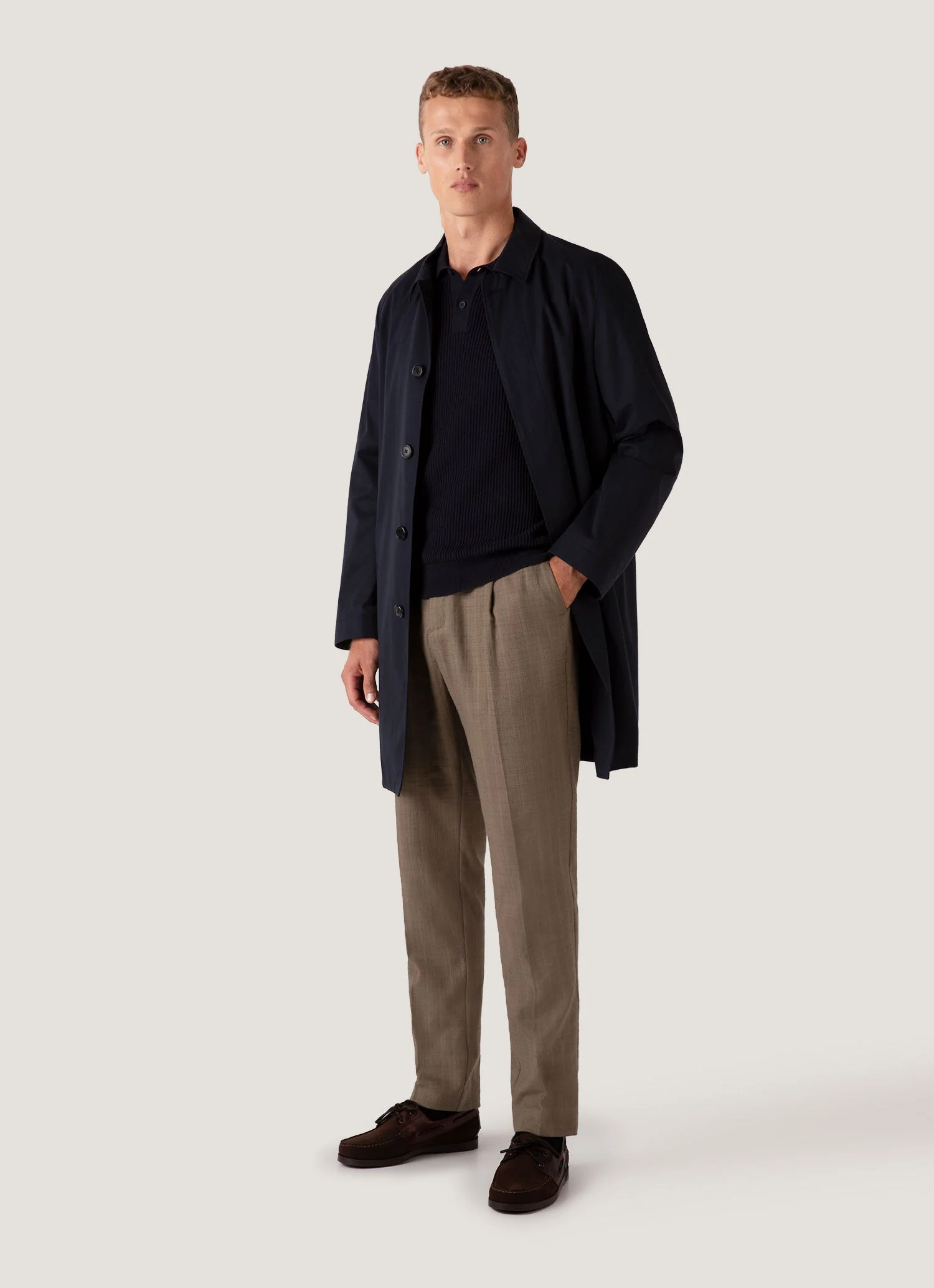 Men's Linear Mesh Knit Polo Shirt in Navy - Image 3