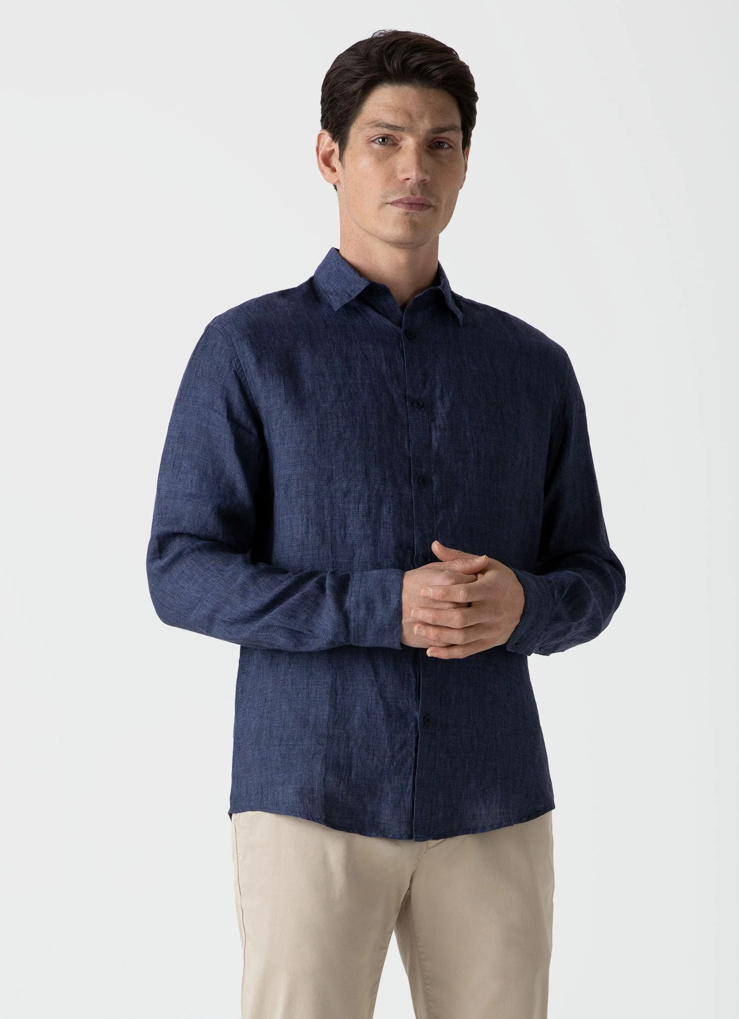 Men's Linen Shirt in Navy Melange - Image 2