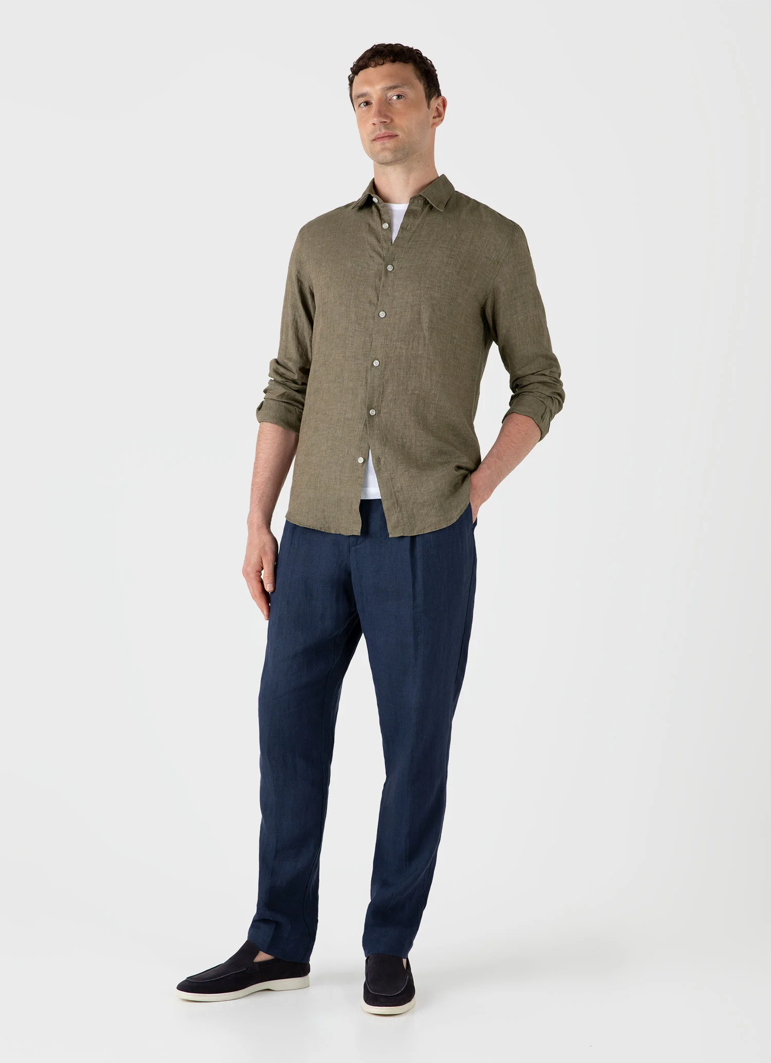 Men's Linen Shirt in Khaki - Image 3