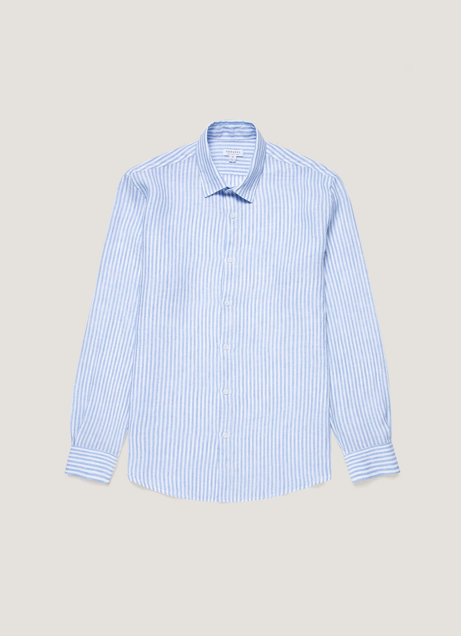 Men's Linen Shirt in Mid Blue/White