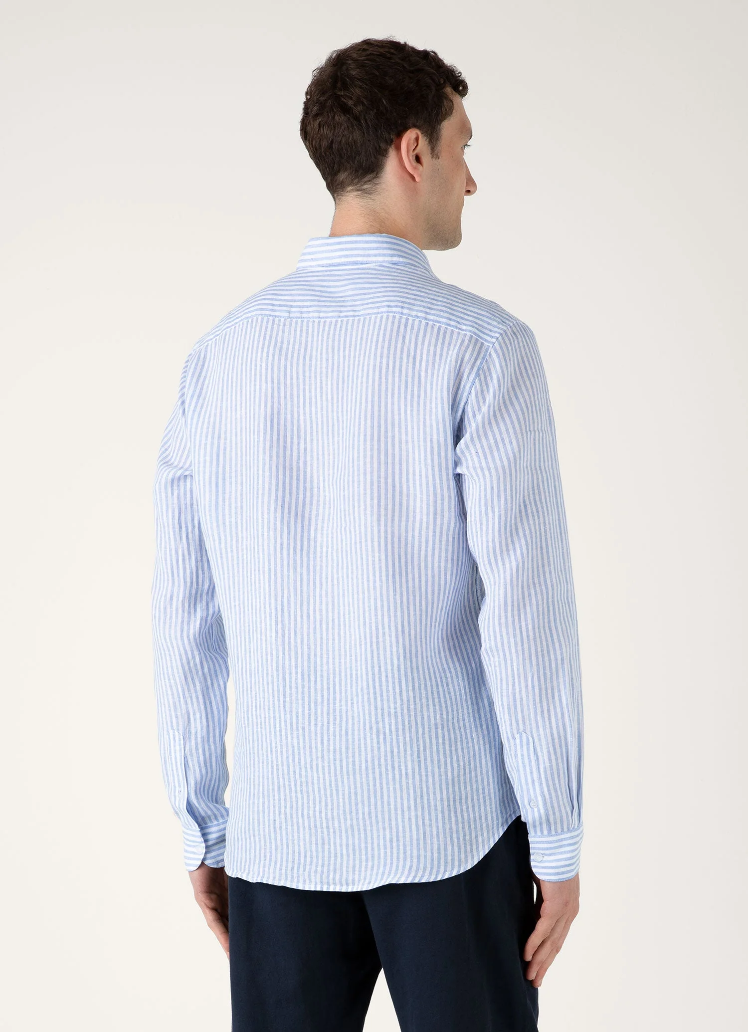 Men's Linen Shirt in Mid Blue/White - Image 5