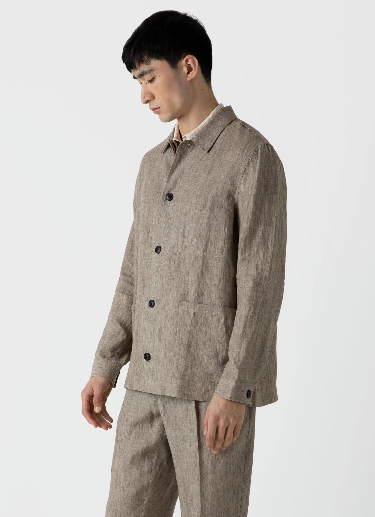 Men's Linen Twin Pocket Jacket in Dark Stone - Image 2