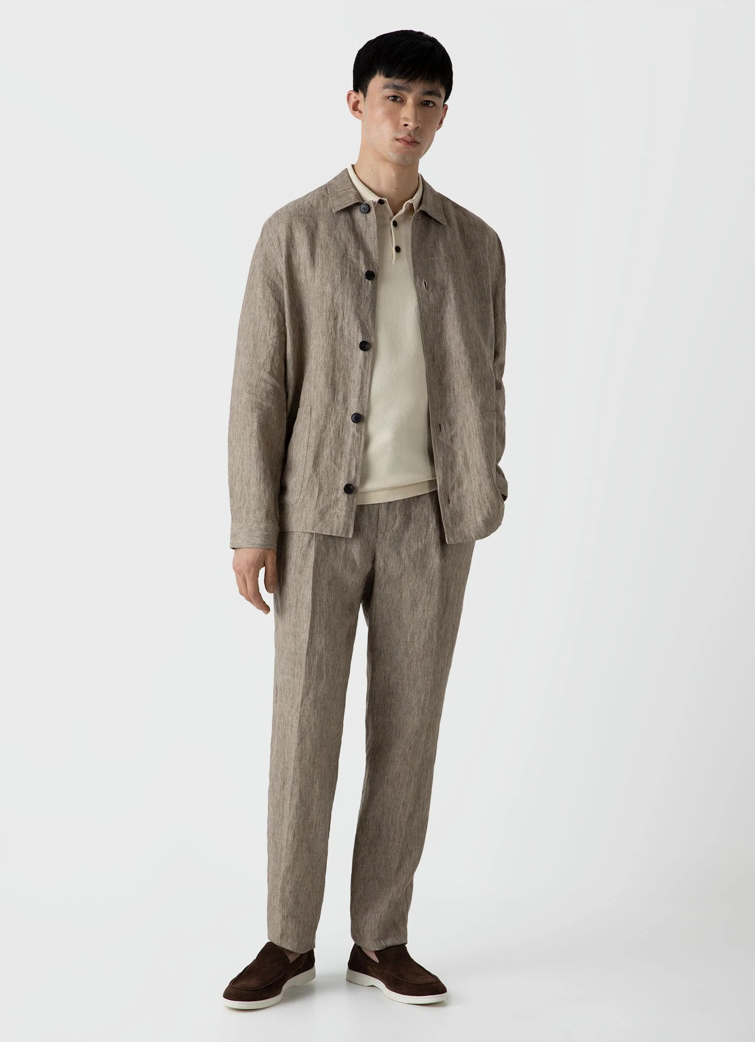 Men's Linen Twin Pocket Jacket in Dark Stone - Image 3