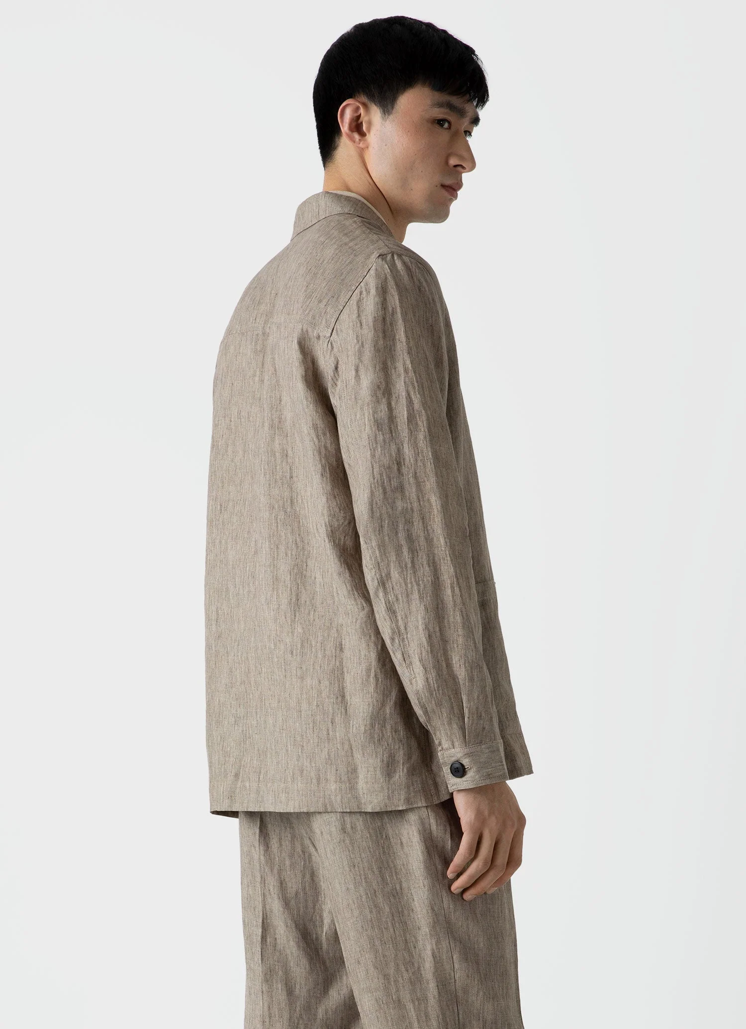 Men's Linen Twin Pocket Jacket in Dark Stone - Image 4