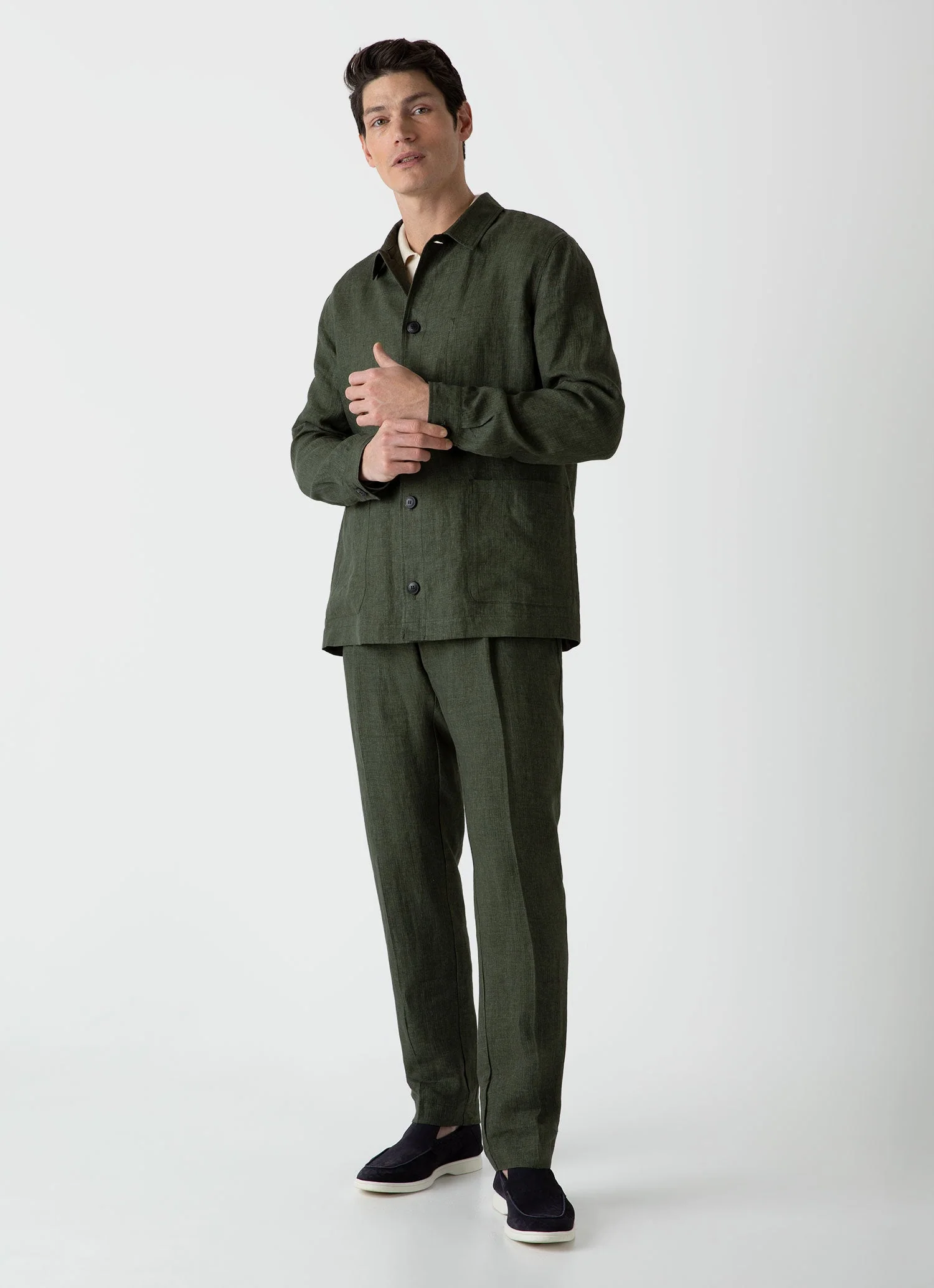 Men's Linen Twin Pocket Jacket in Hunter Green - Image 3