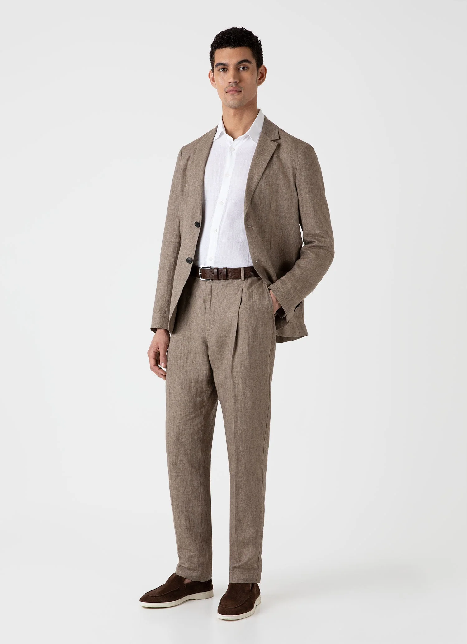 Men's Linen Unstructured Blazer in Dark Sand - Image 3