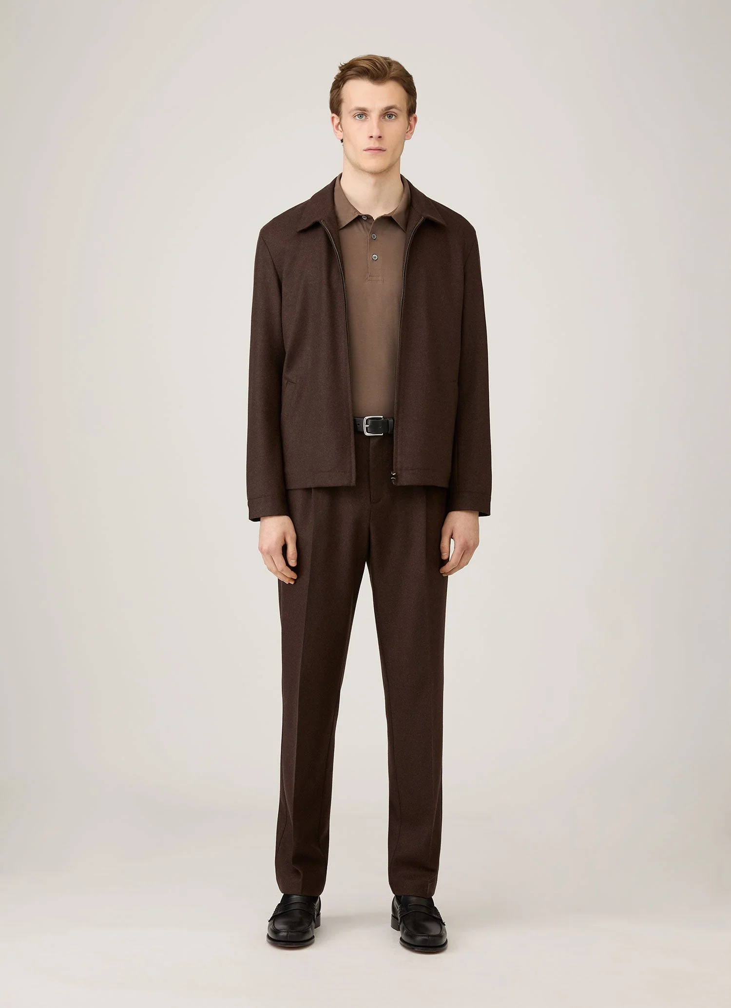 Men's Long Sleeve Classic Jersey Polo Shirt in Bark - Image 3