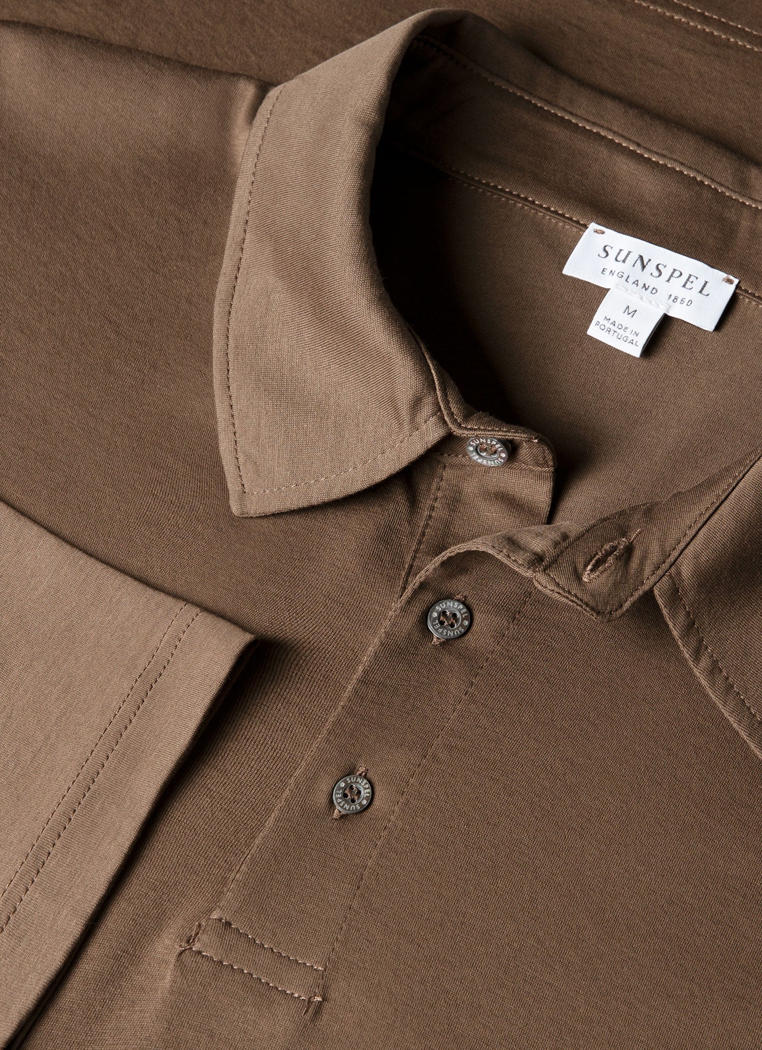 Men's Long Sleeve Classic Jersey Polo Shirt in Bark - Image 4