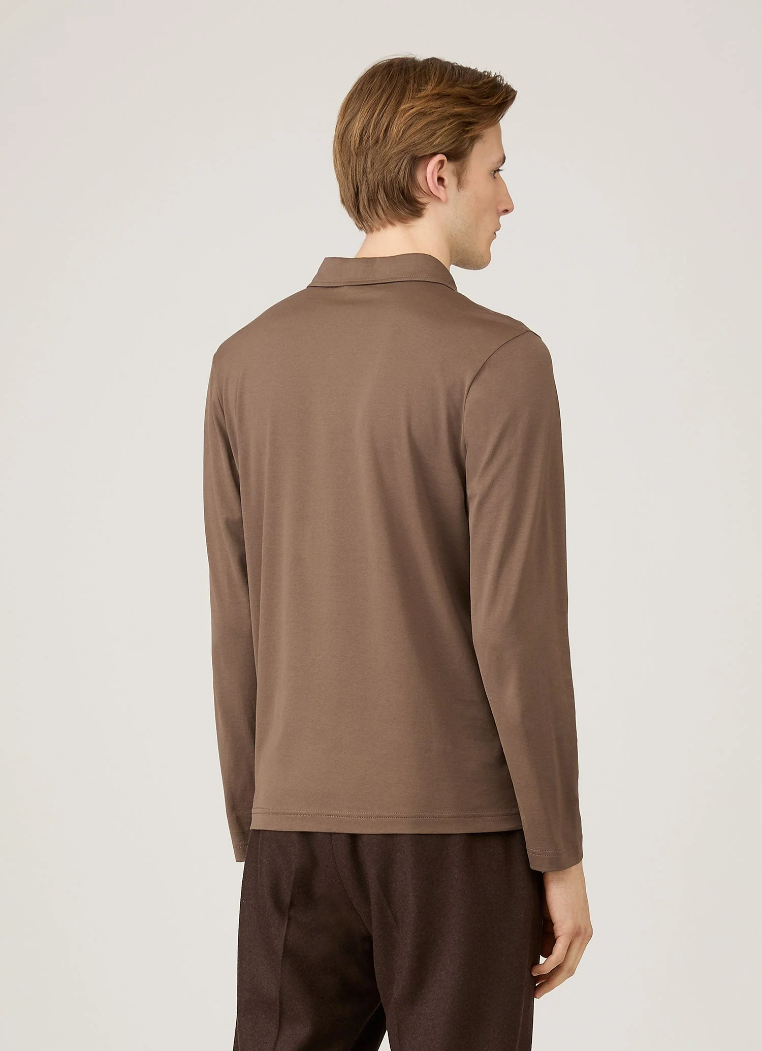 Men's Long Sleeve Classic Jersey Polo Shirt in Bark - Image 5
