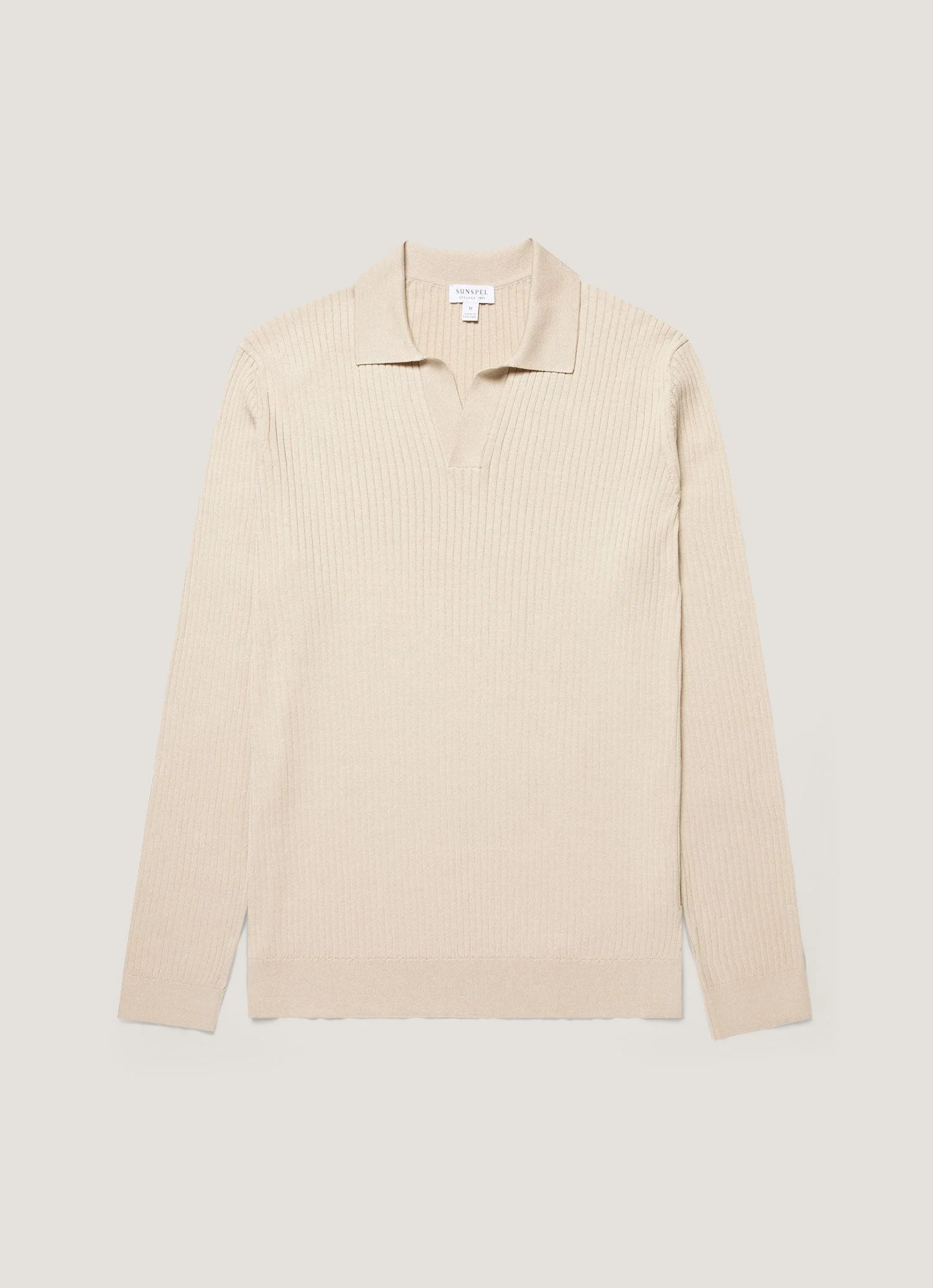 Men's Long Sleeve Fine Rib Silk Cotton Polo in Hazelwood