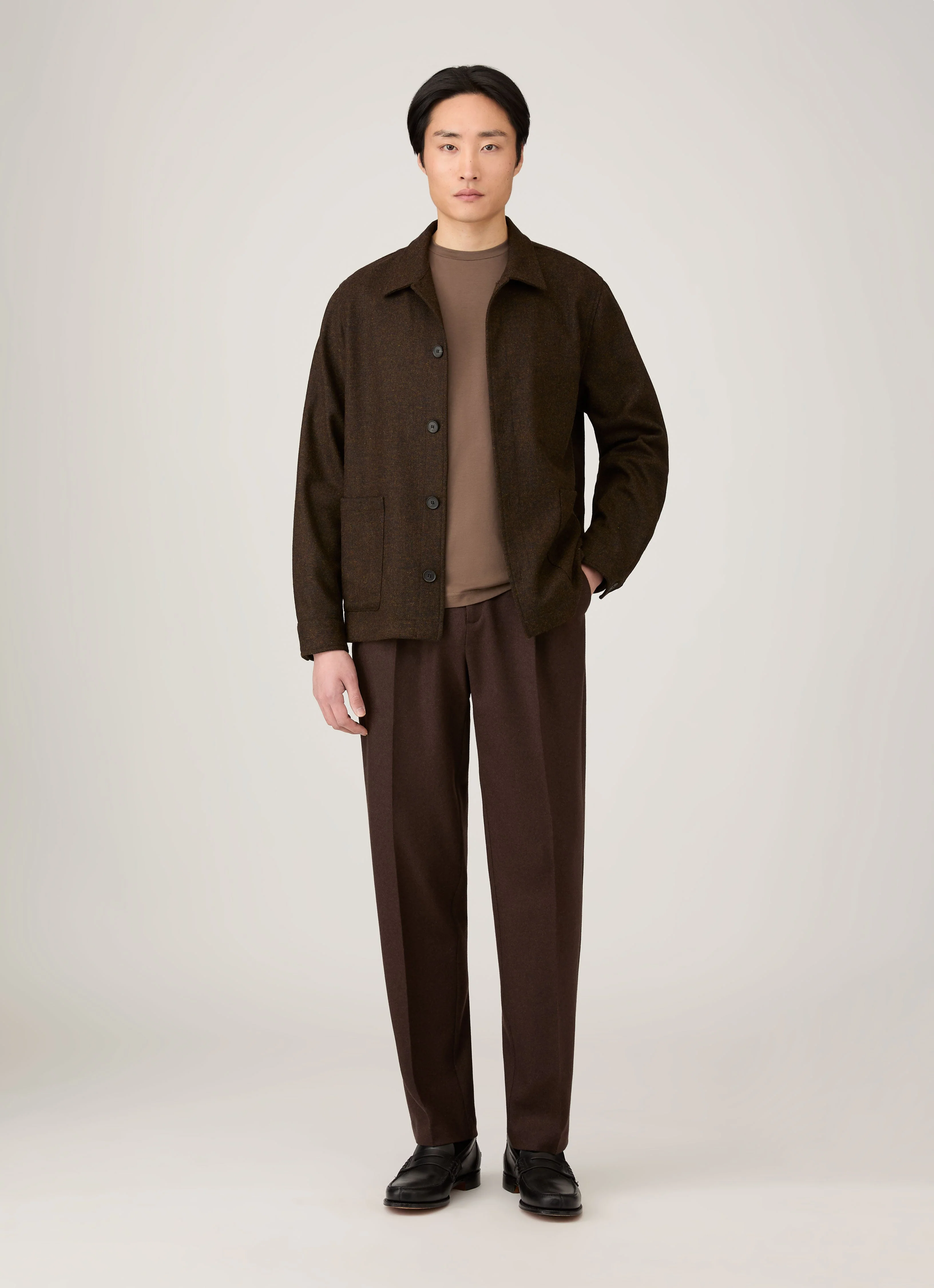 Men's Long Sleeve Riviera Midweight T-shirt in Bark - Image 3
