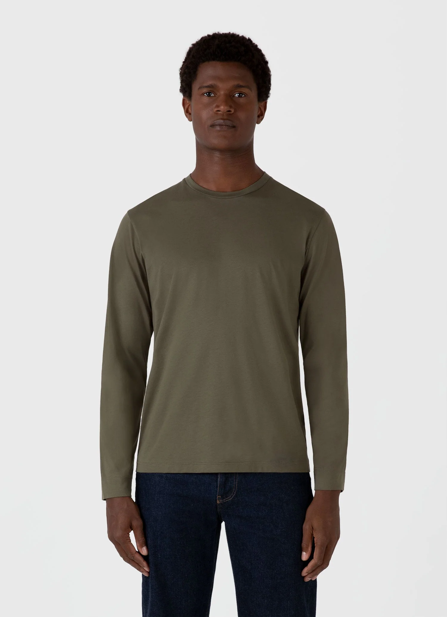 Men's Long Sleeve Riviera Midweight T-shirt in Khaki - Image 2