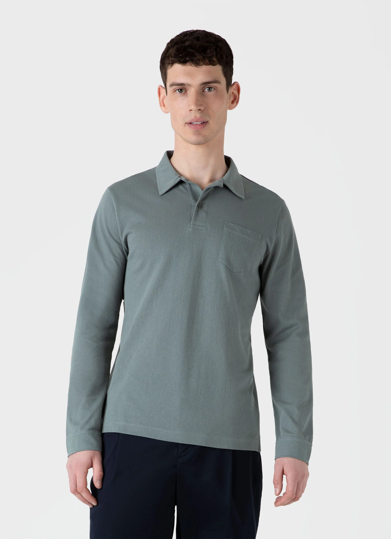 Men's Long Sleeve Riviera Polo Shirt in Smoke Green - Image 2