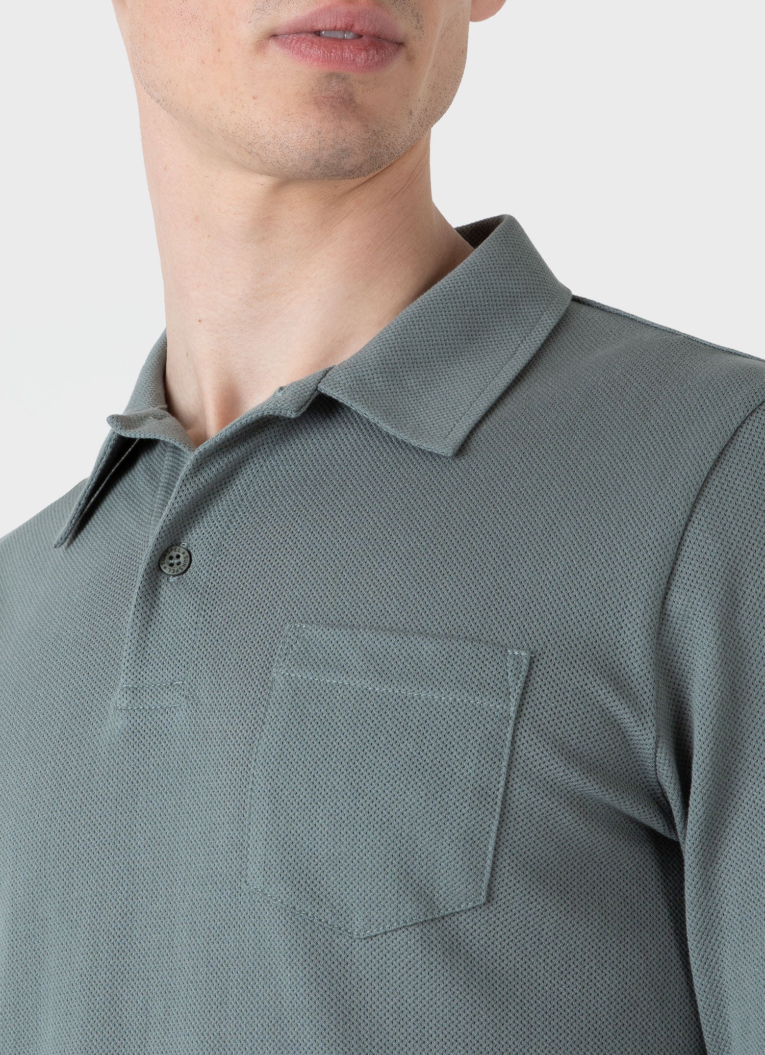 Men's Long Sleeve Riviera Polo Shirt in Smoke Green - Image 6