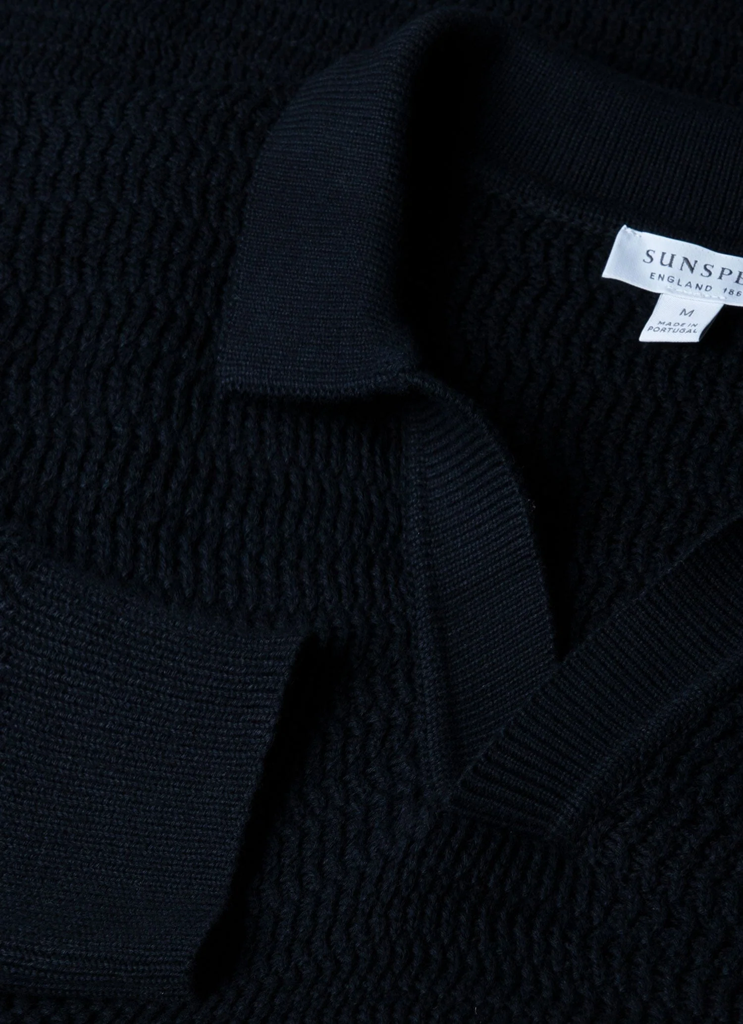 Men's Long Sleeve Textured Cotton Polo Shirt in Navy - Image 4