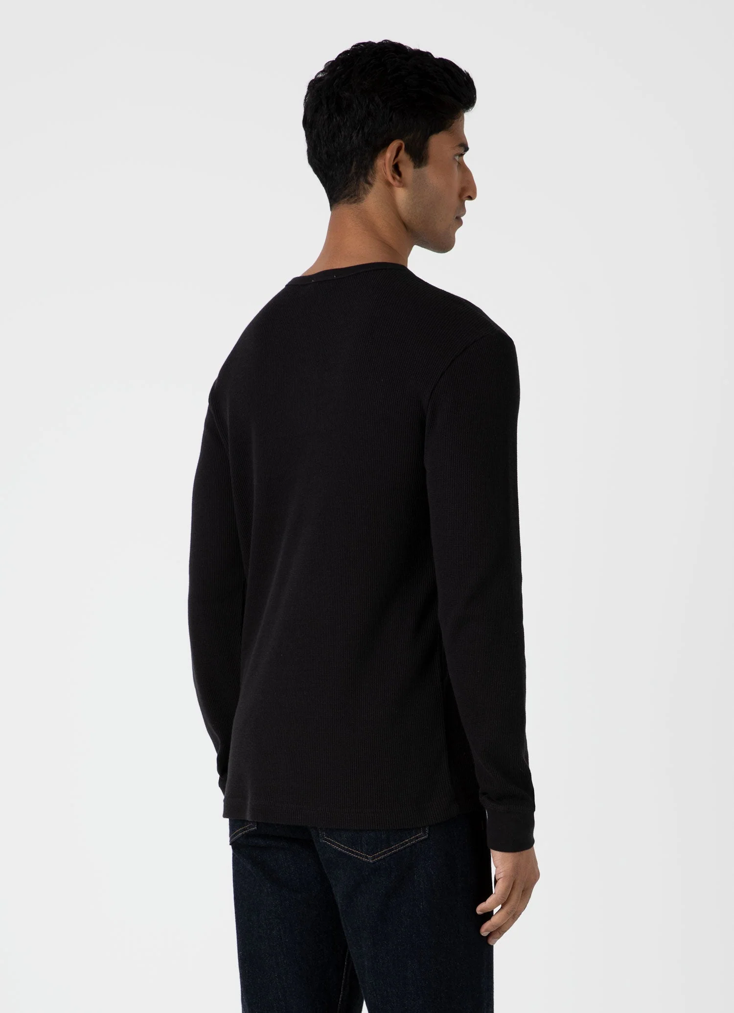 Men's Long Sleeve Waffle T-shirt in Black - Image 4