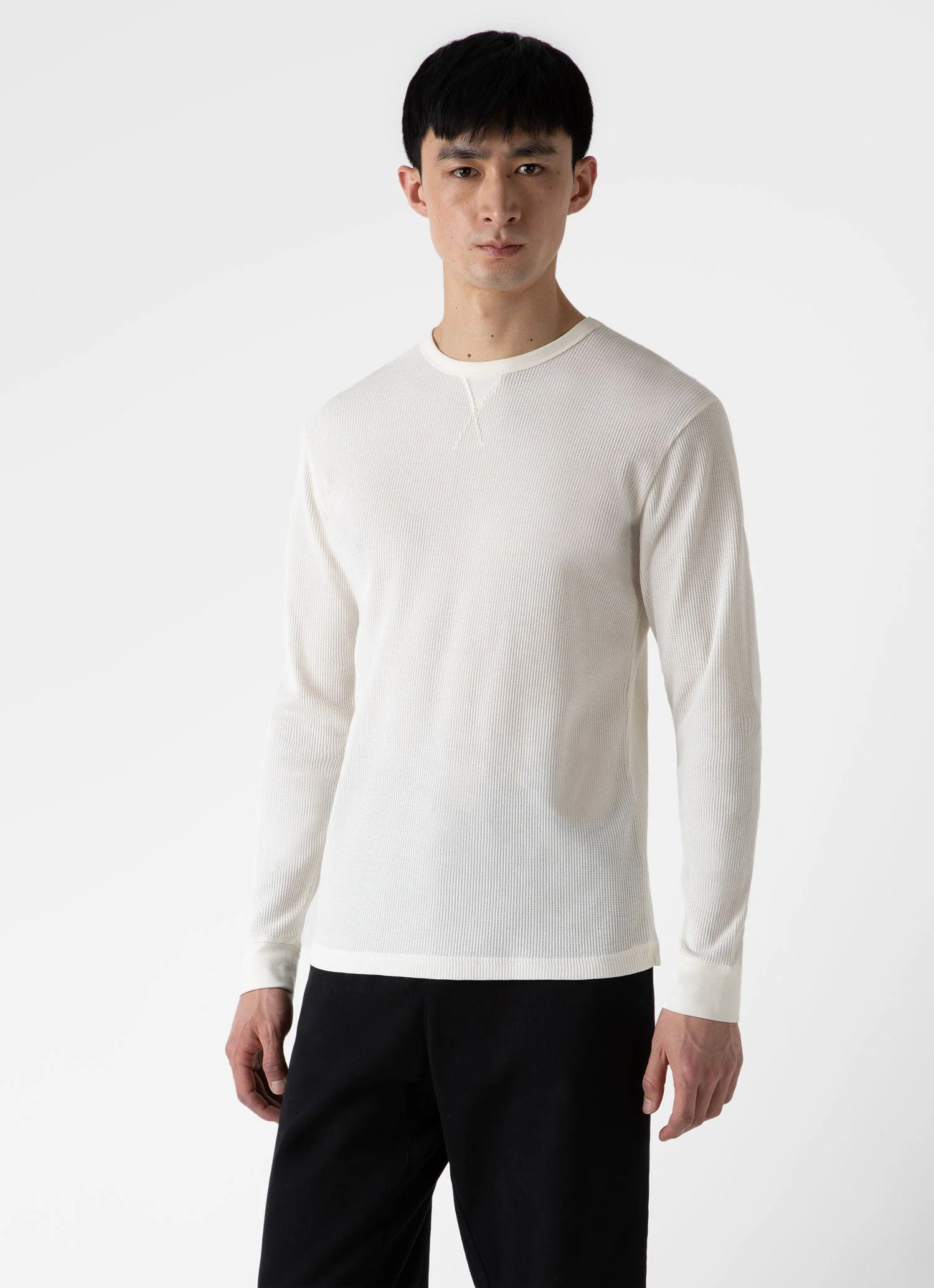 Men's Long Sleeve Waffle T-shirt in Ecru - Image 2