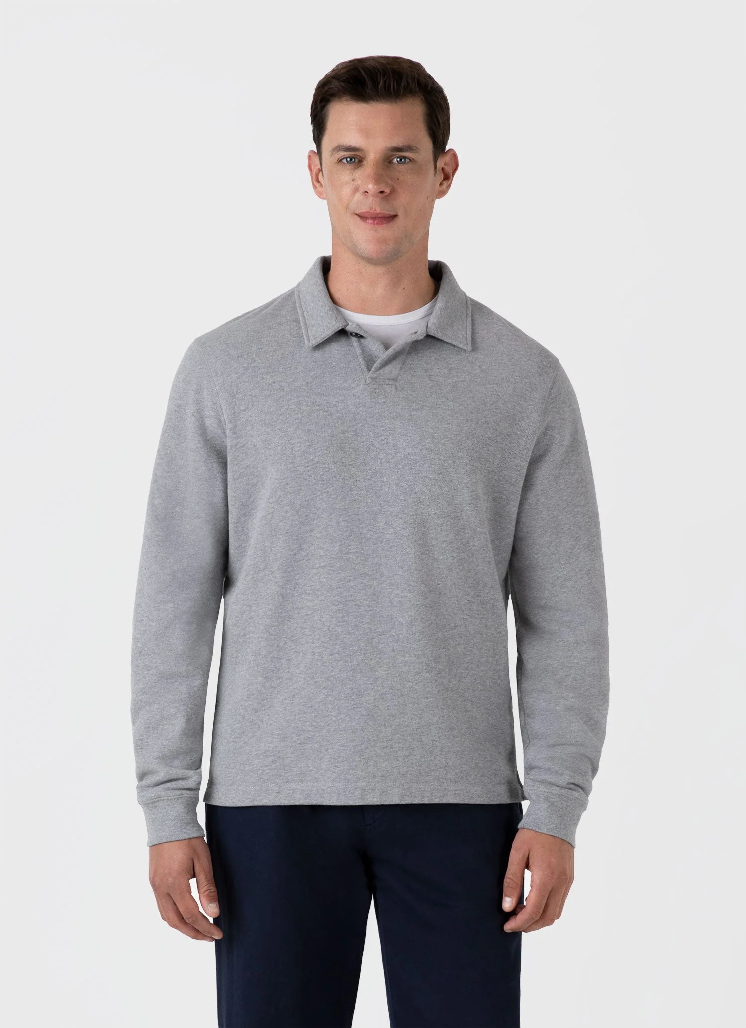 Men's Loopback Polo Sweatshirt in Grey Melange - Image 2