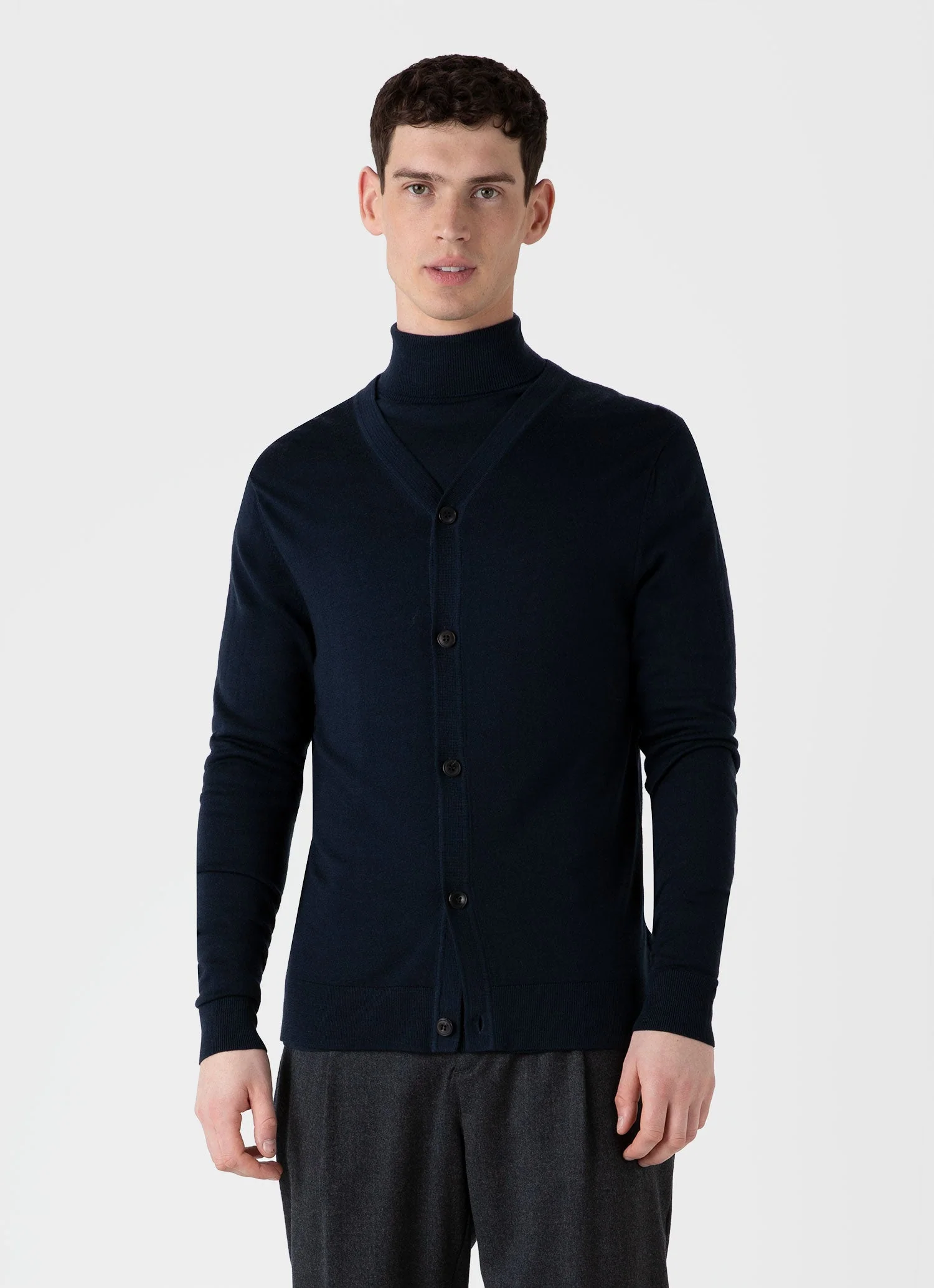Men's Extra-Fine Merino Cardigan in Light Navy - Image 2