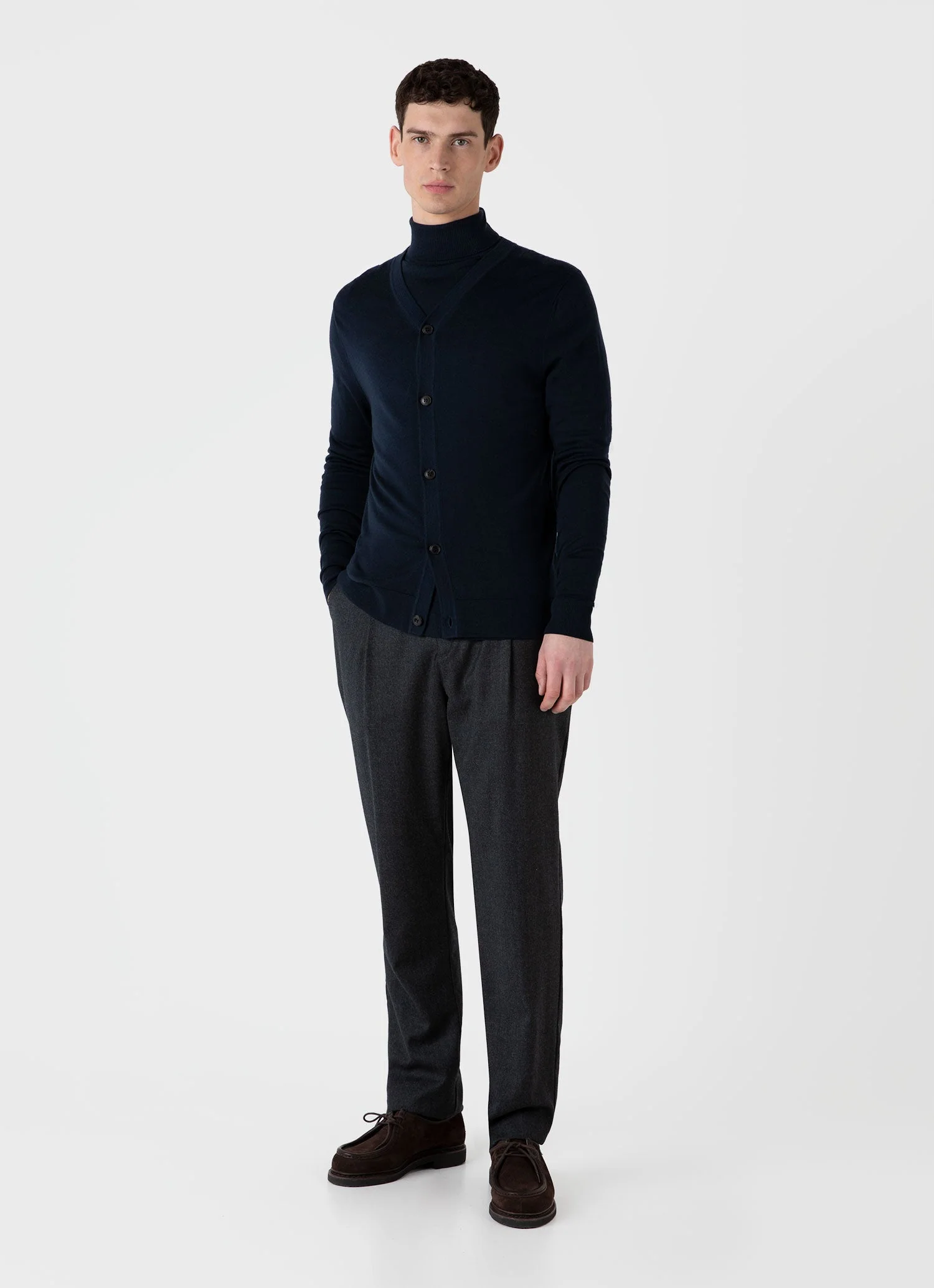Men's Extra-Fine Merino Cardigan in Light Navy - Image 3