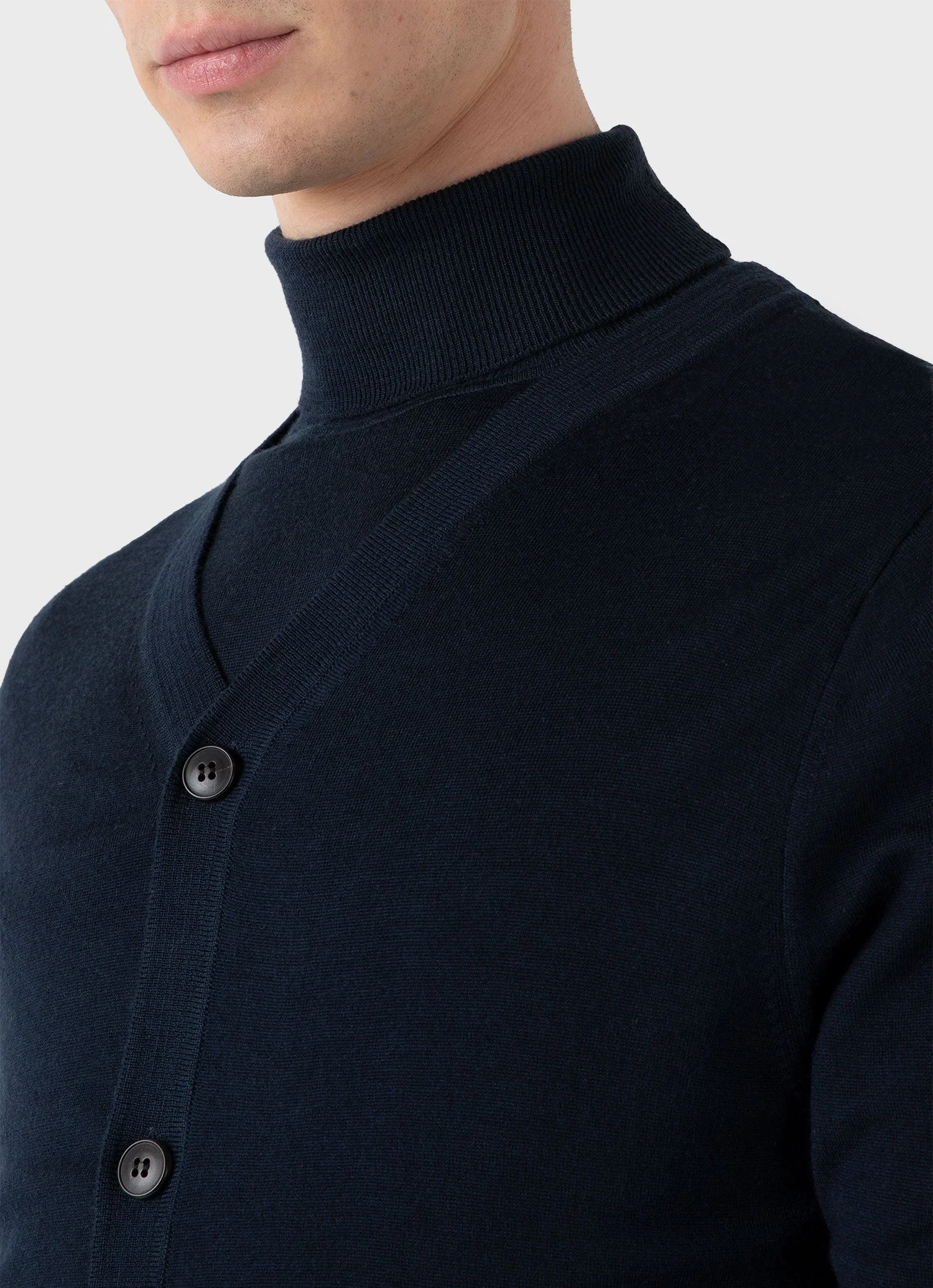 Men's Extra-Fine Merino Cardigan in Light Navy - Image 6