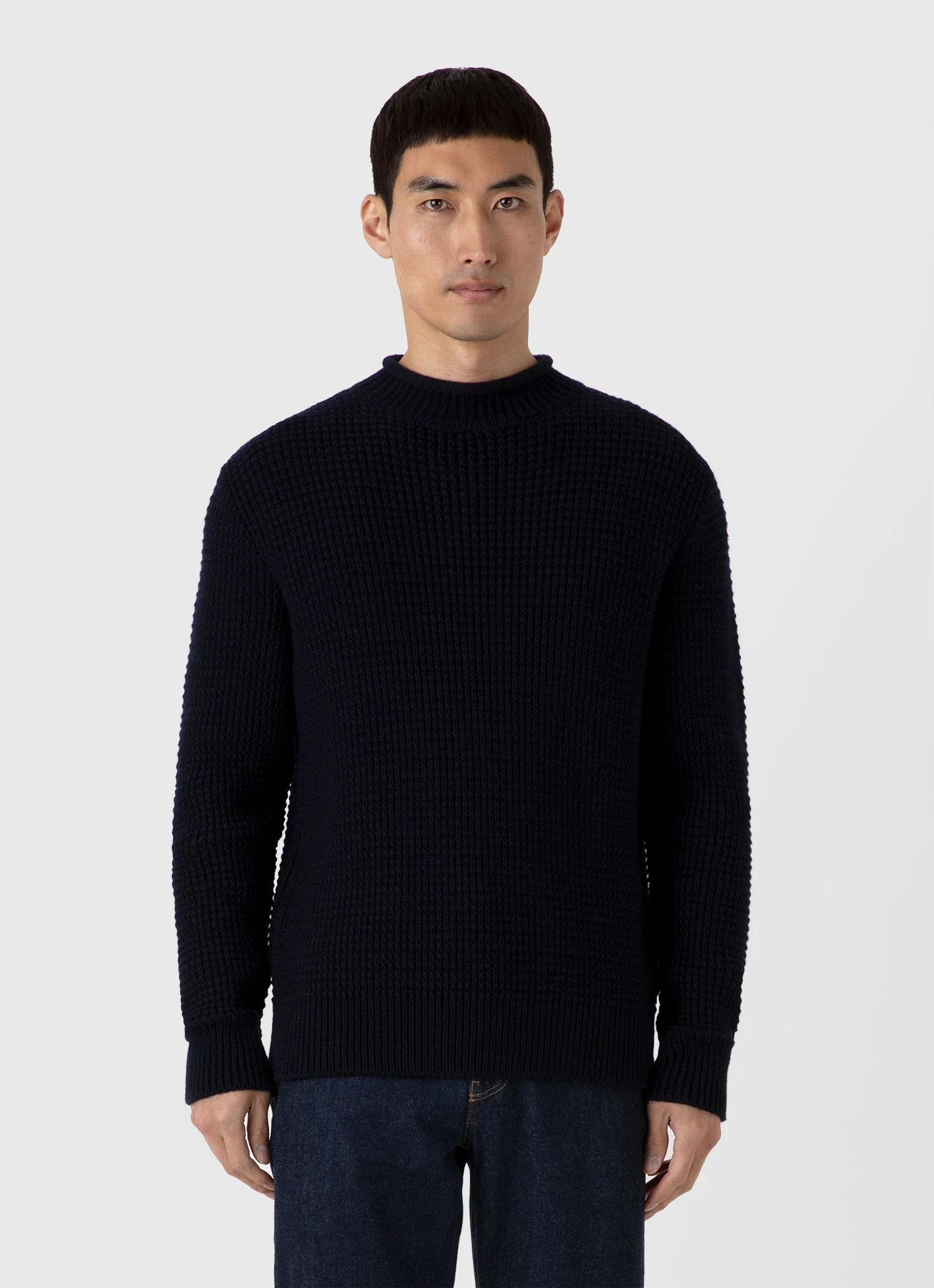 Men's Merino Fisherman Jumper in Navy - Image 2