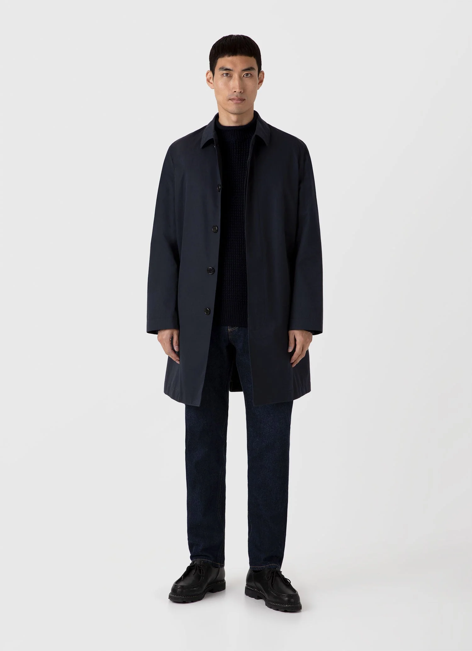 Men's Merino Fisherman Jumper in Navy - Image 3