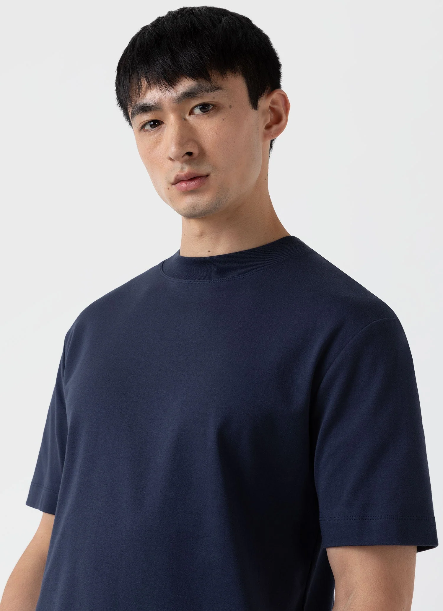 Men's Brushed Cotton Mock Neck in Navy - Image 2
