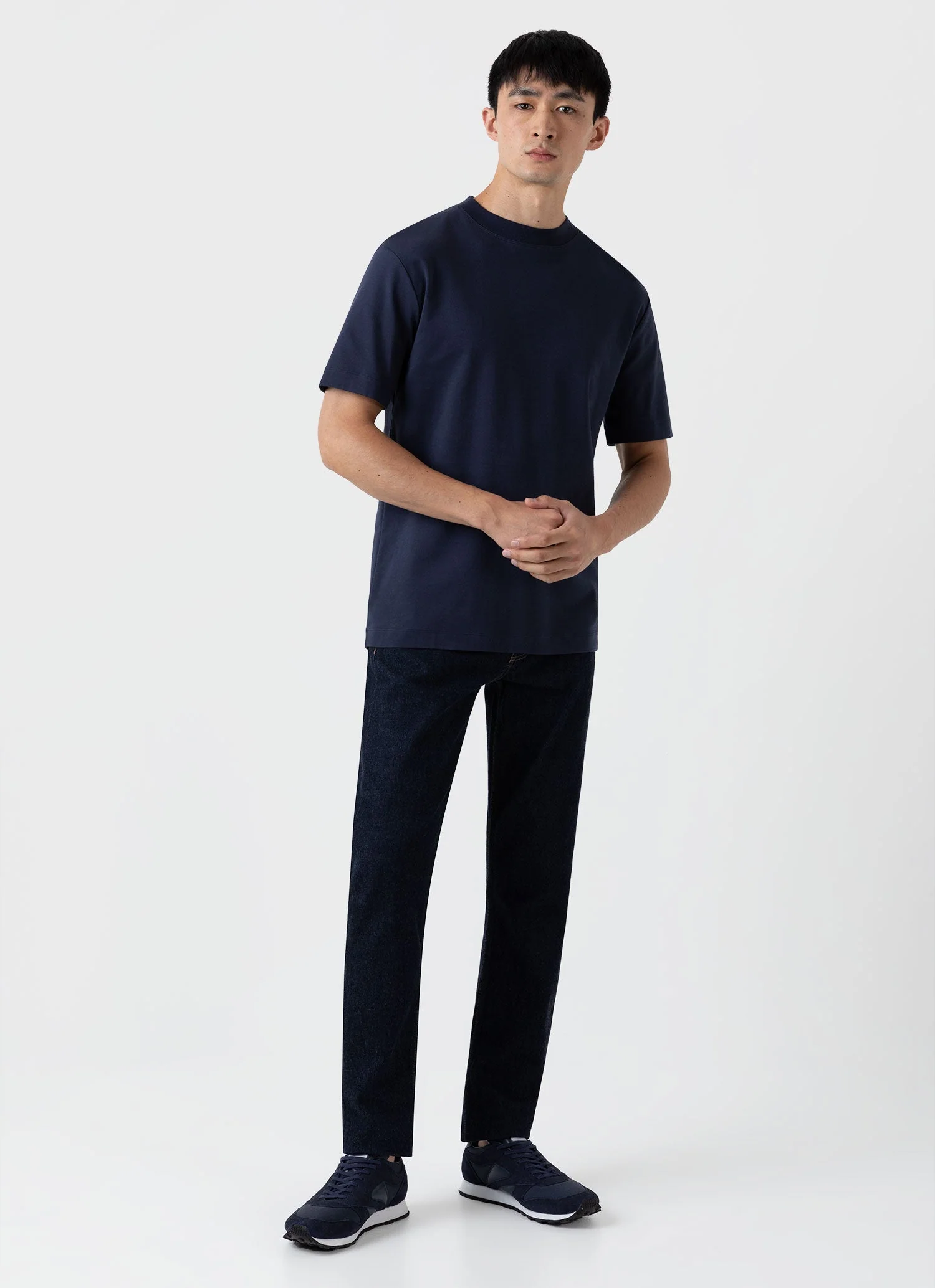 Men's Brushed Cotton Mock Neck in Navy - Image 3