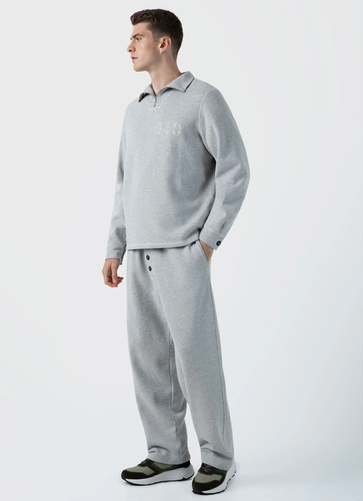 Men's Sunspel x Nigel Cabourn Half Zip Sweatshirt in Light Grey Melange - Image 3