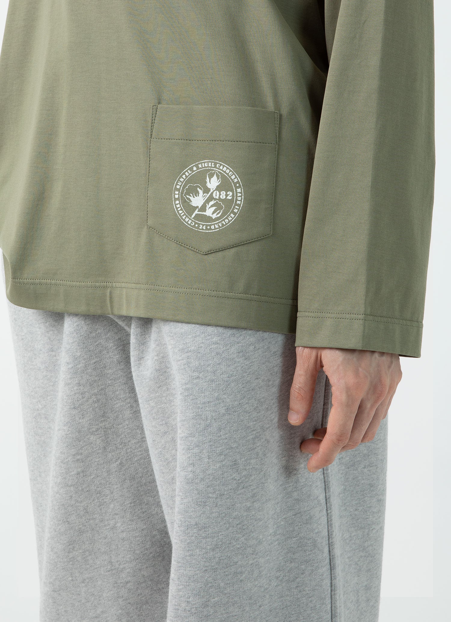 Men's Sunspel x Nigel Cabourn Long Sleeve T-shirt in Army Green - Image 6