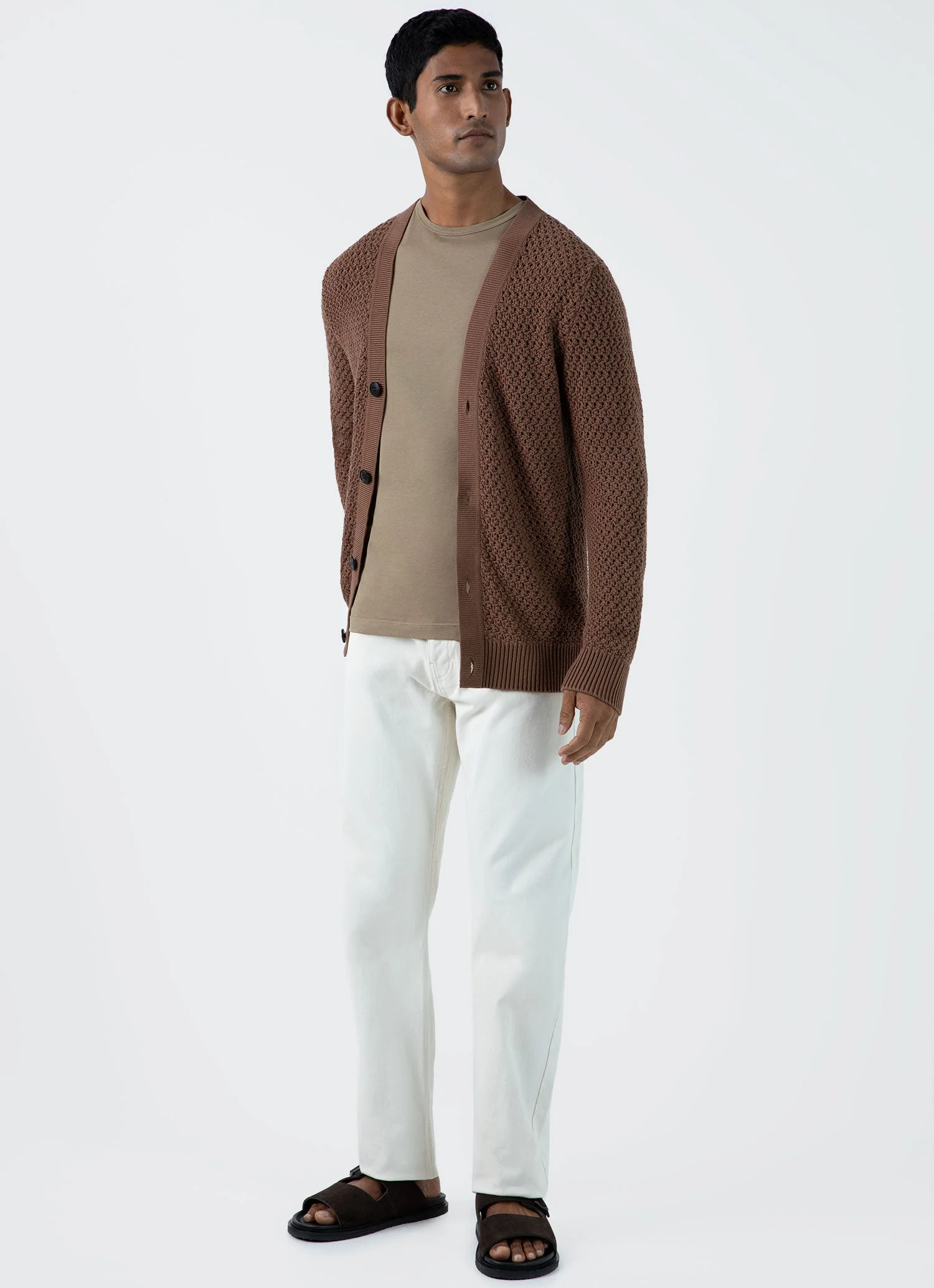 Men's Open Stitch Cardigan in Brown - Image 3