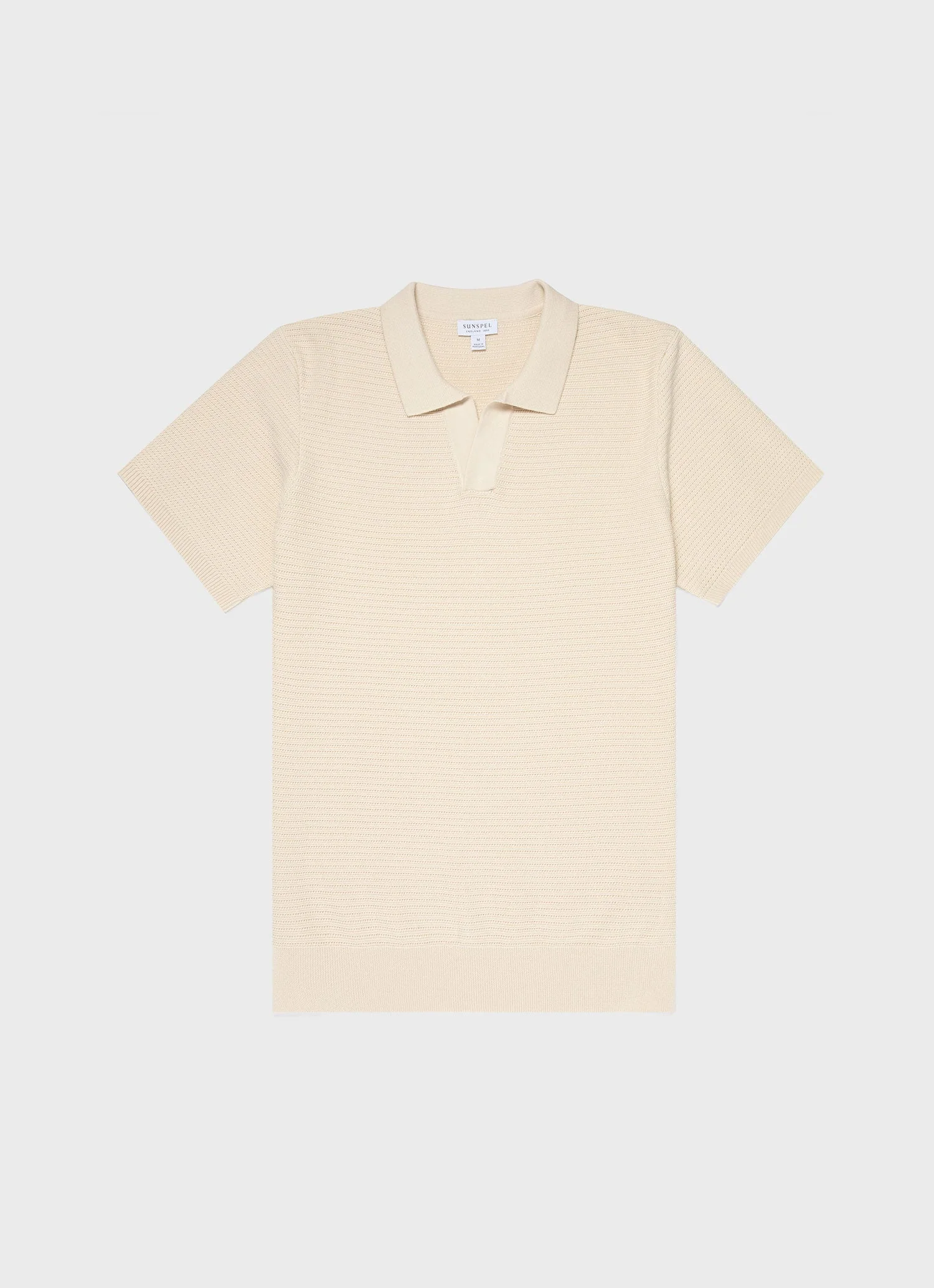Men's Open Textured Polo Shirt in Ecru