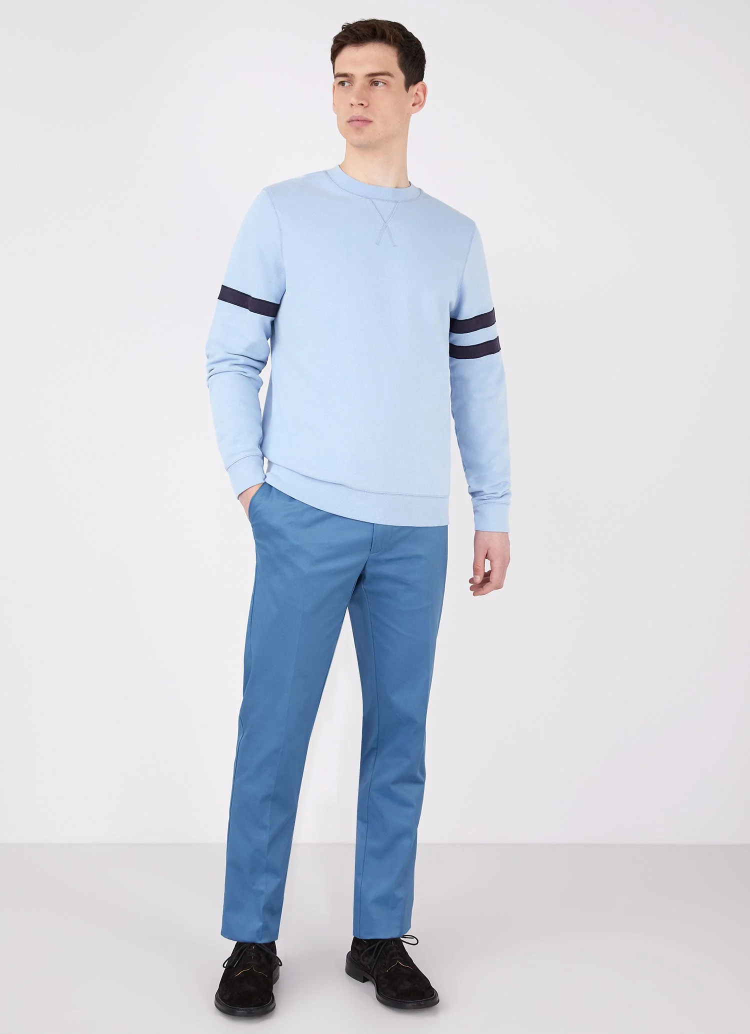 Men's Paul Weller College Sweatshirt in Cambridge Blue - Image 4