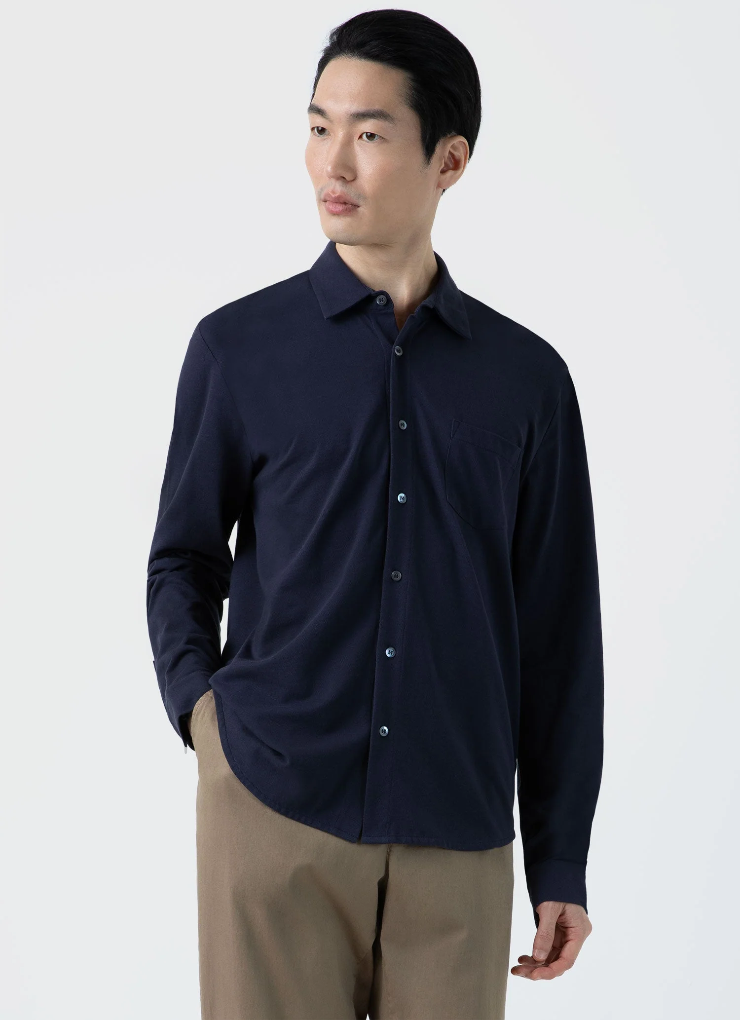 Men's Piqué Shirt in Navy - Image 2