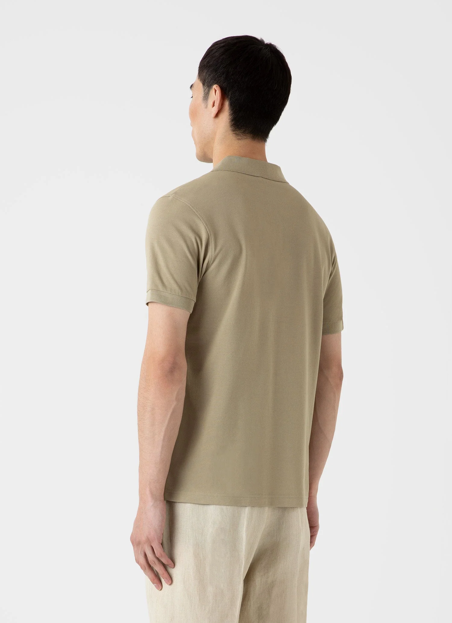 Men's Piqué Polo Shirt in Pale Khaki - Image 5