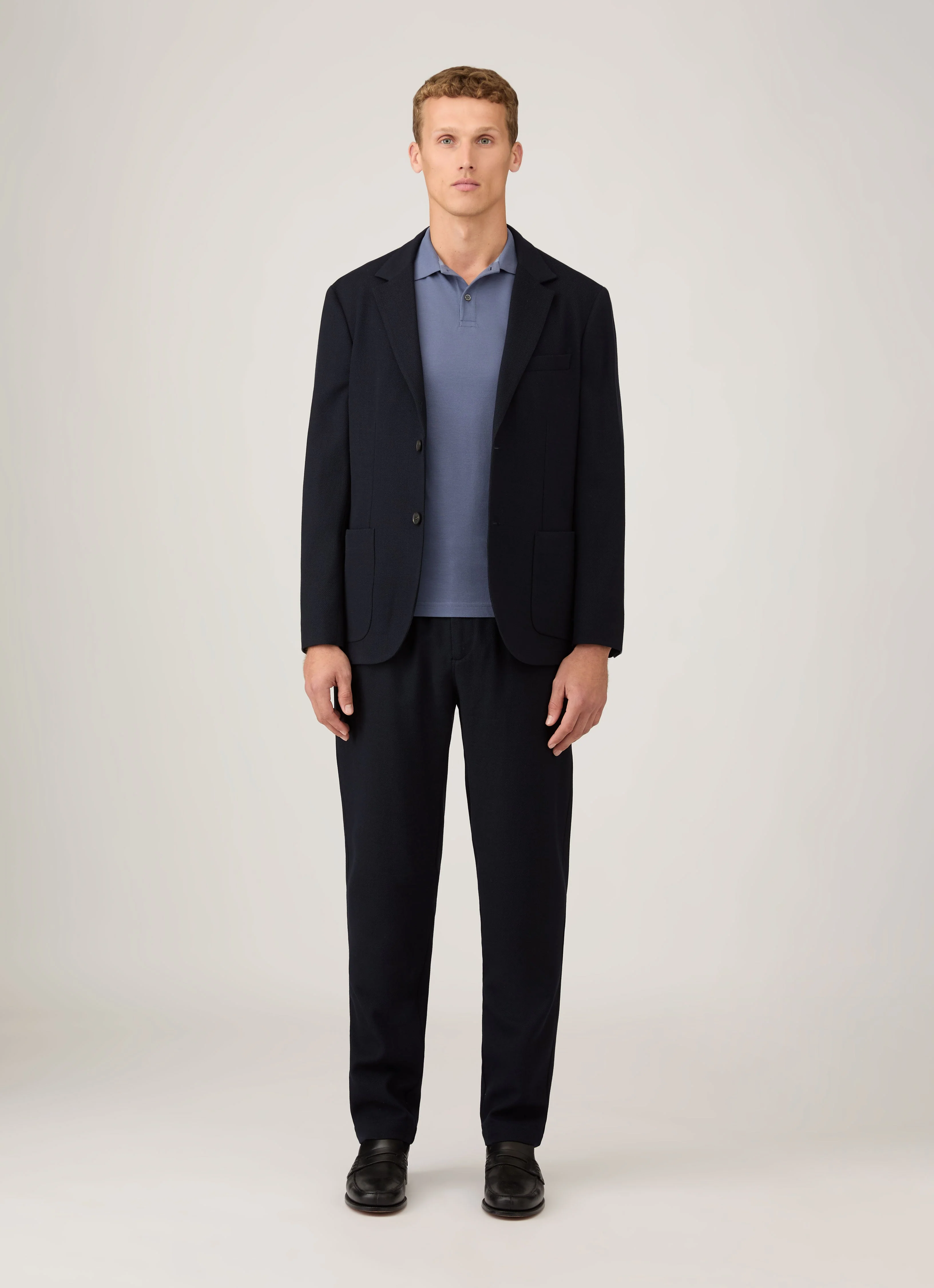 Men's Piqué Polo Shirt in Selvedge Blue - Image 3