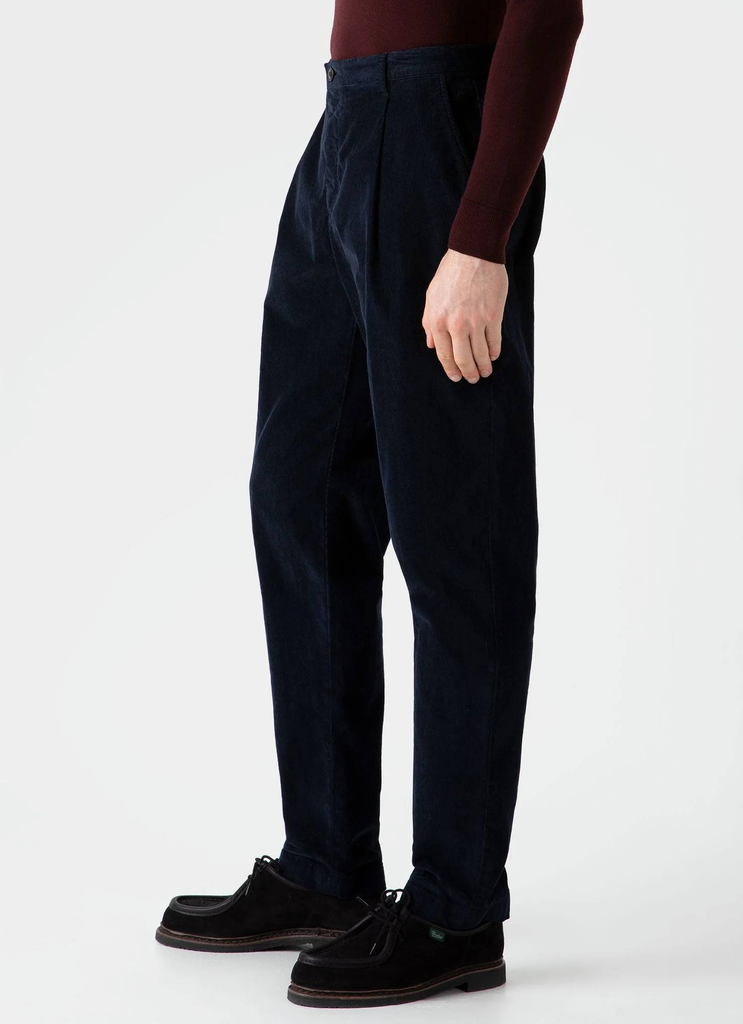 Men's Pleated Corduroy Trouser in Navy - Image 6