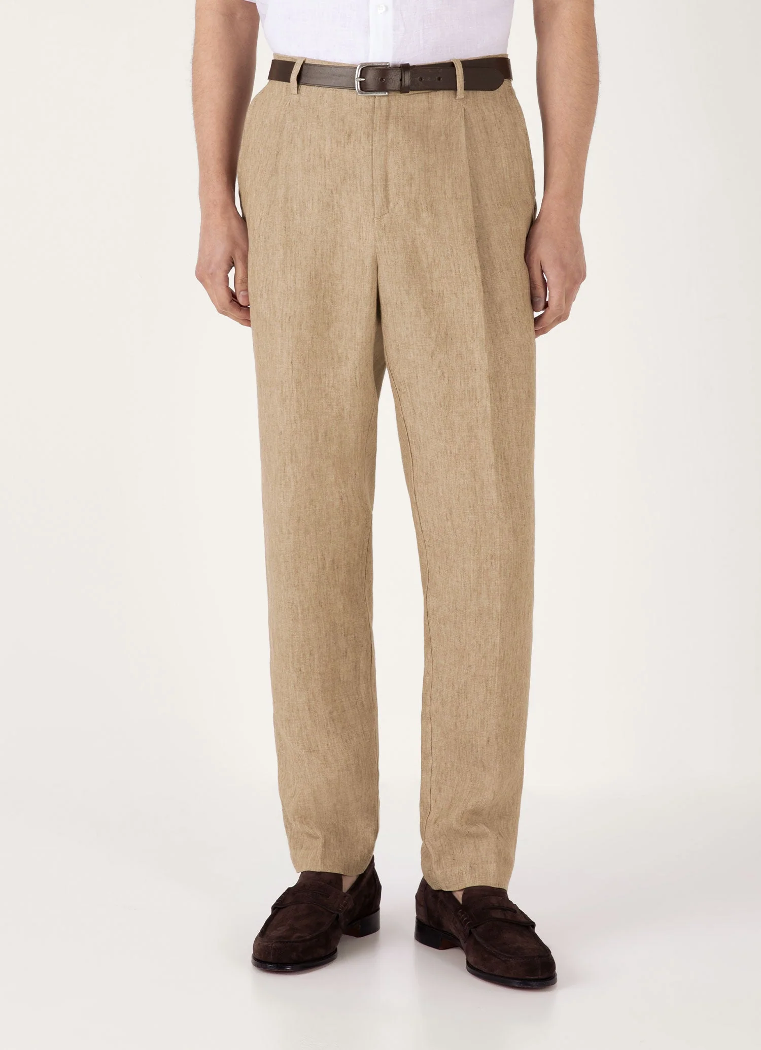 Men's Pleated Linen Trouser in Dune Melange - Image 2